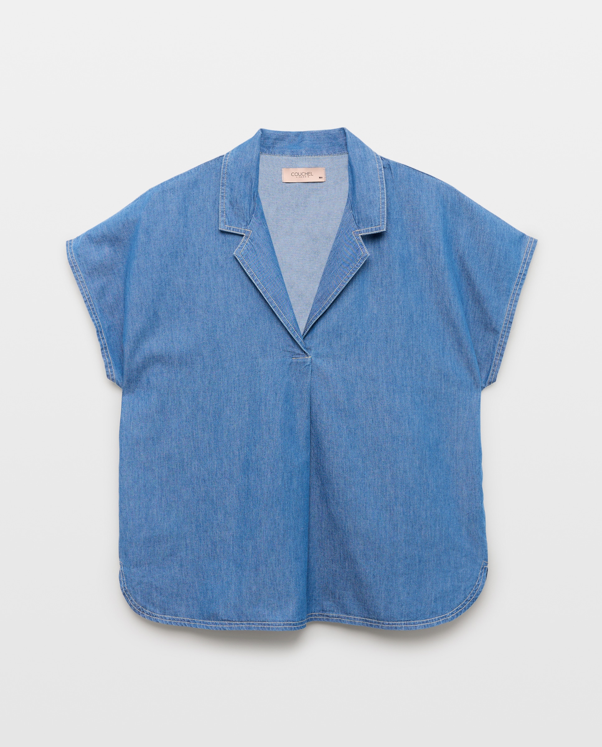 Camisa de Tencel com Decote em Bico 400 Azul-4