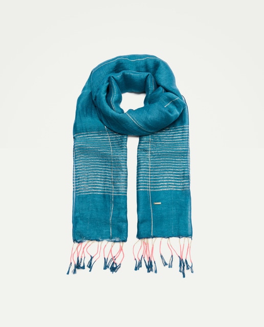 Imagem 0 de Écharpe de Linho às Riscas de Fio Metalizado