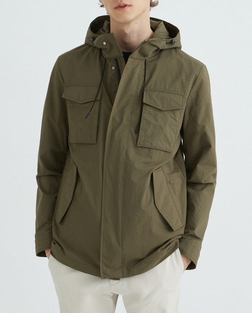 Imagen 0 de Parka corta con capucha tejido microraya