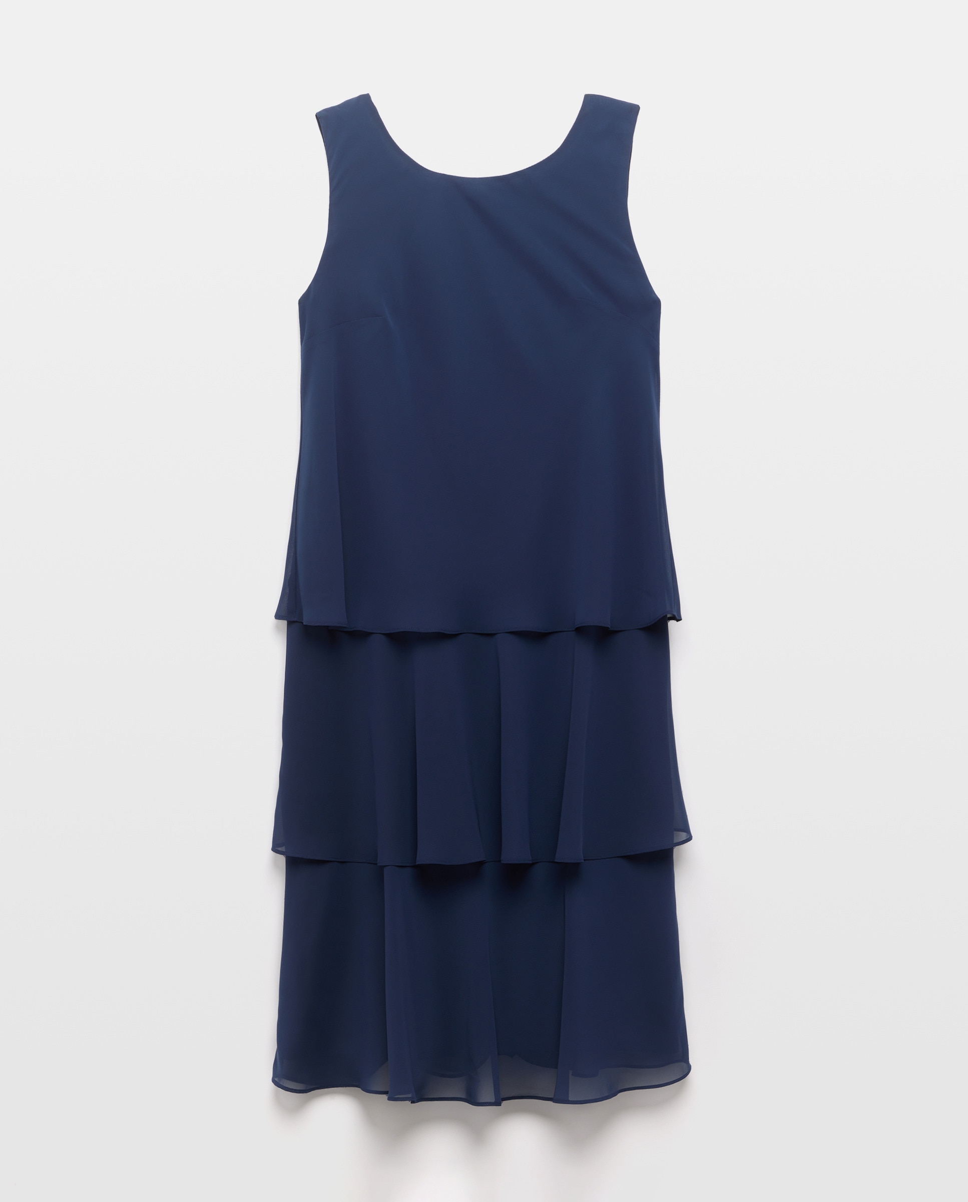 Vestido Curto Multicamadas sem Mangas e com Capelina Estampada Azul-marinho-6