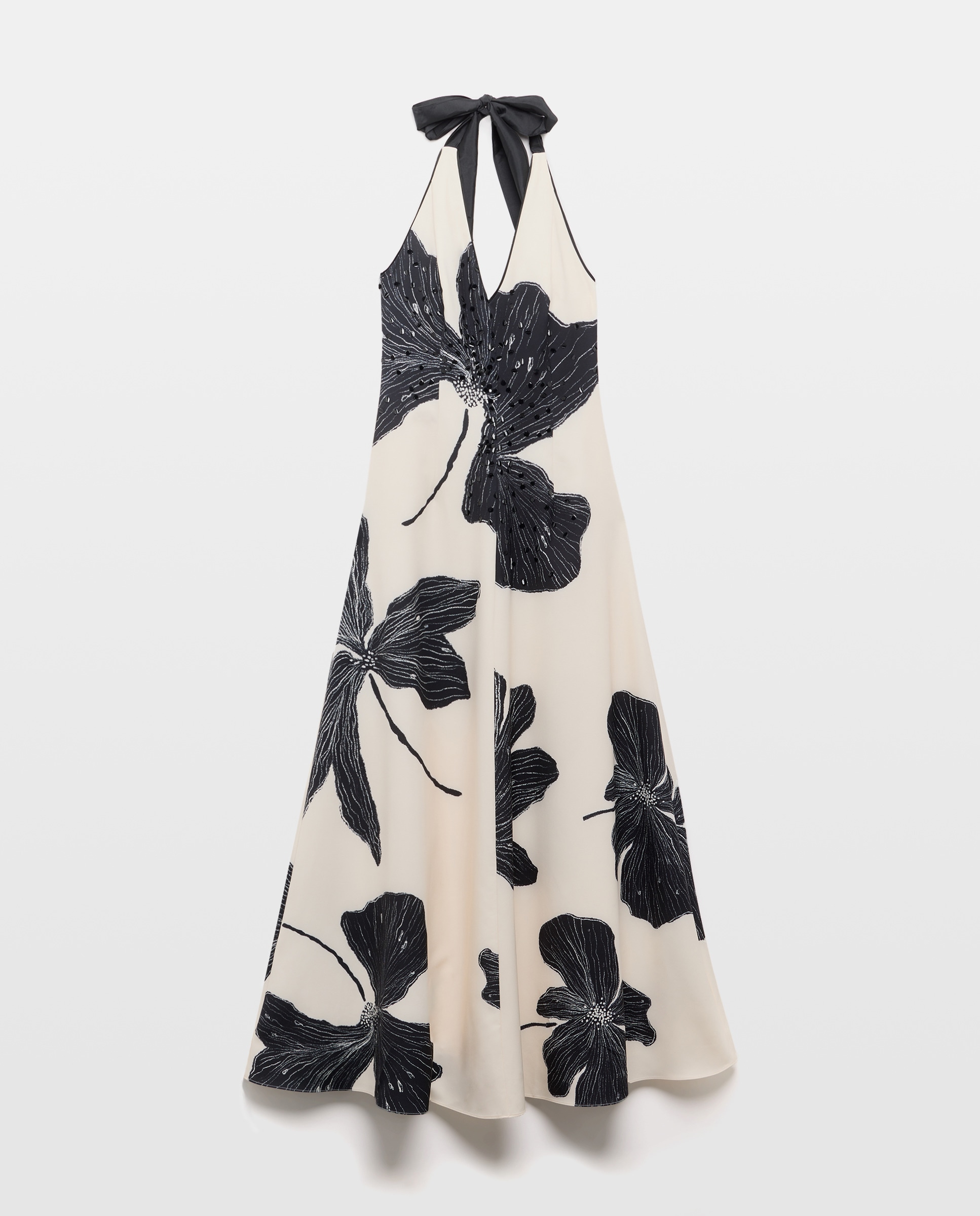 Vestido Comprido Halter com Estampado e Laço nas Costas Branco-4