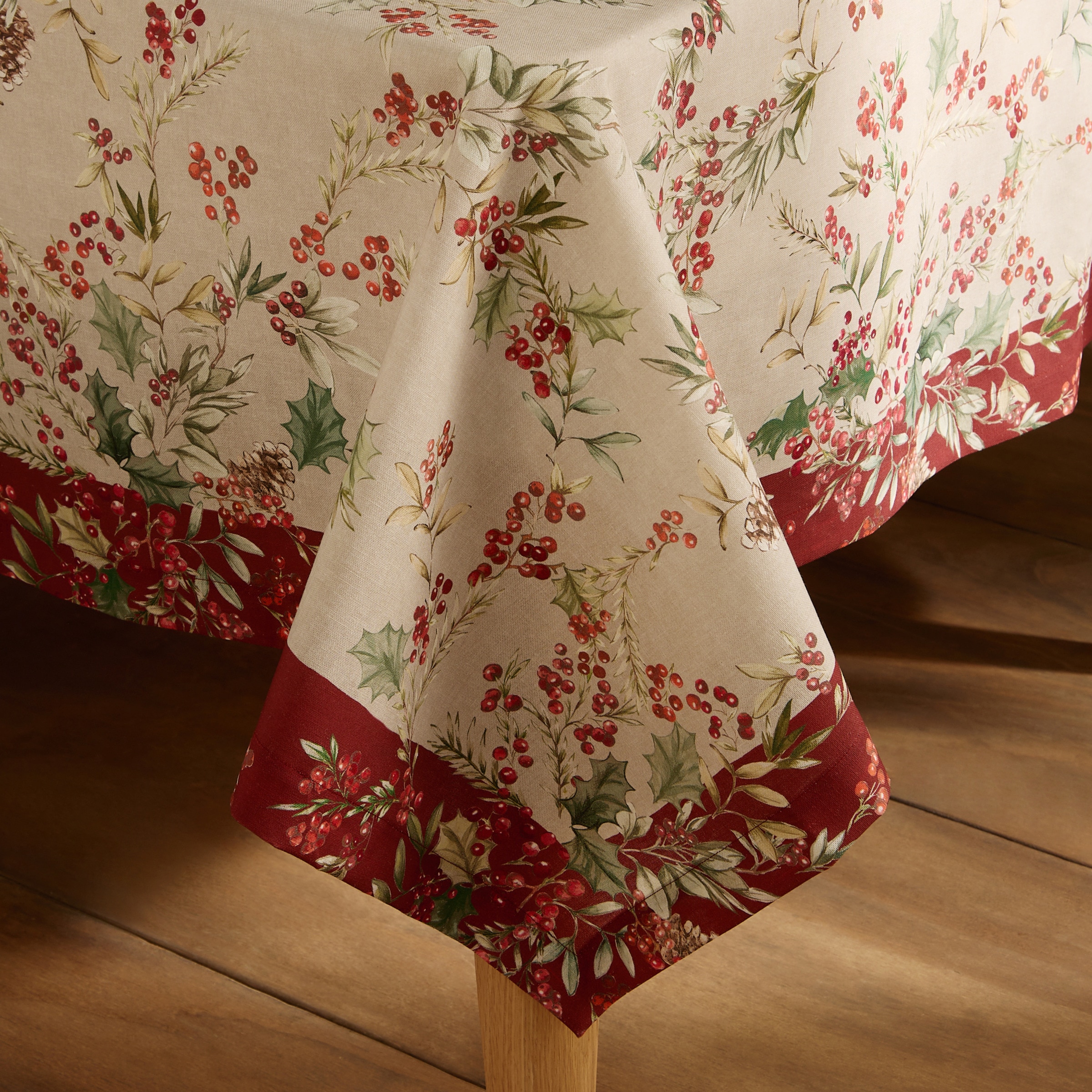 Toalha de Mesa de Linho e Algodão Grinalda Vermelho-4