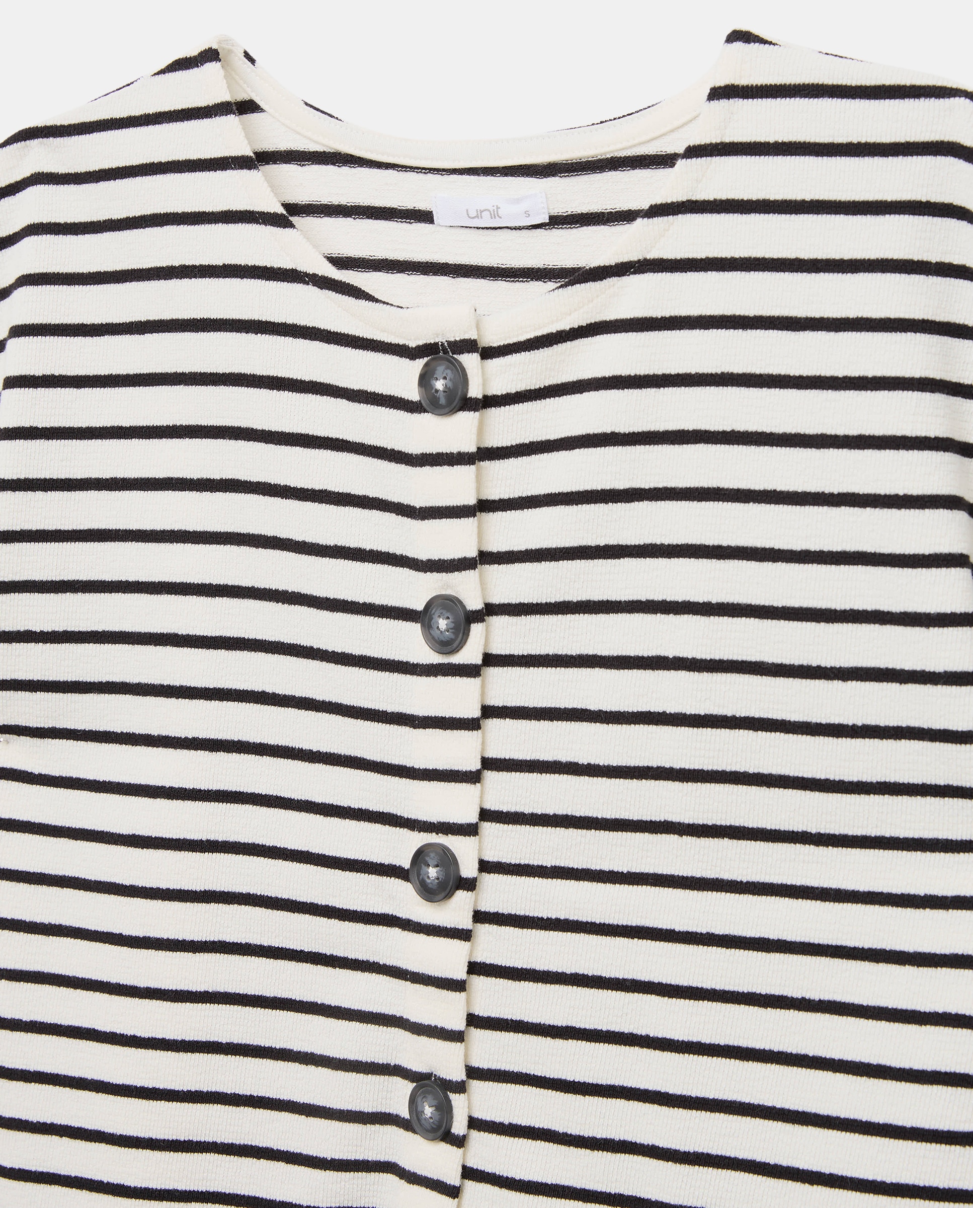 Camiseta de mujer cuello caja abotonada ribete ondas Blanco-5