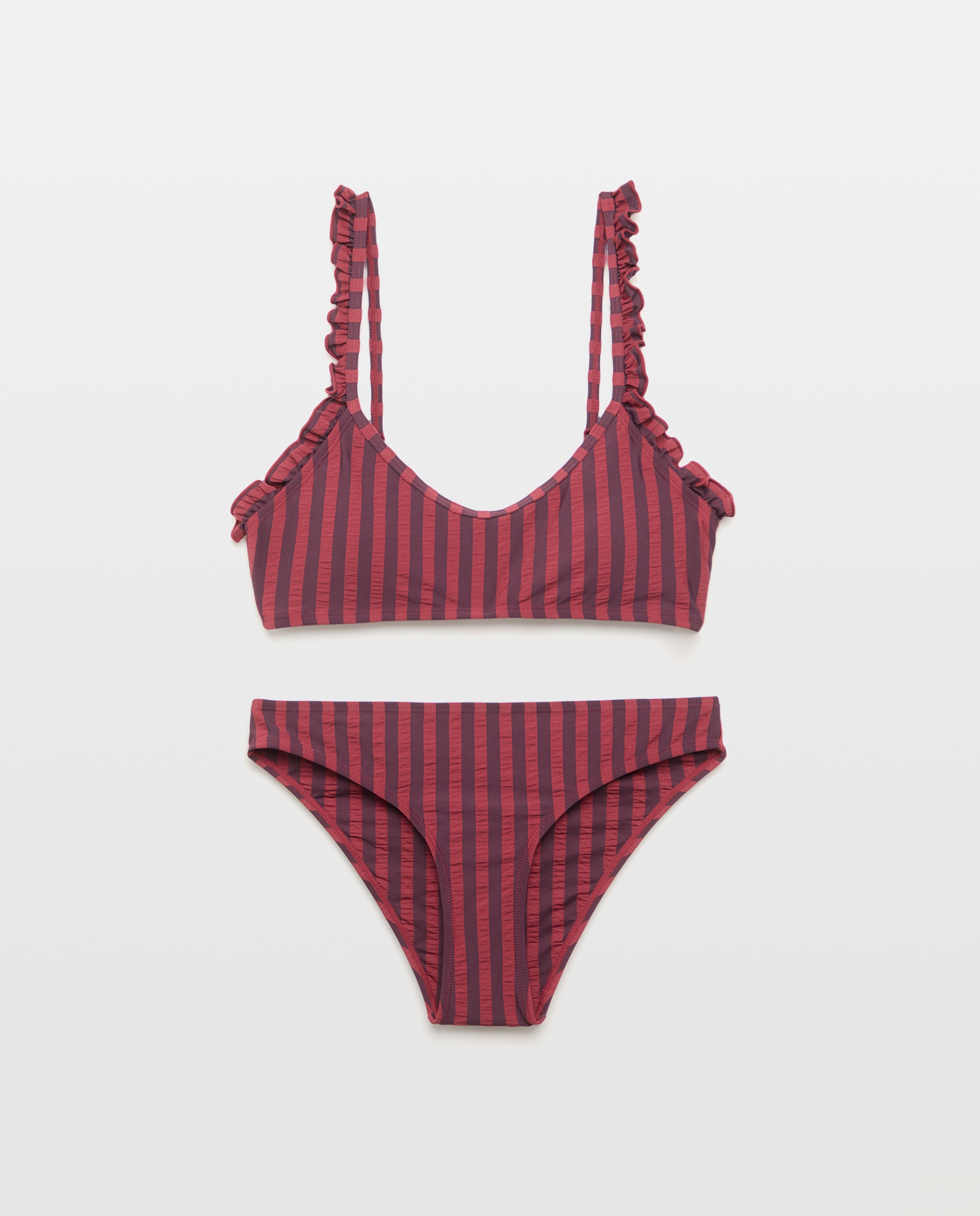 Bikini mujer minivolantes rayas seersucker 740 Tabaco-5