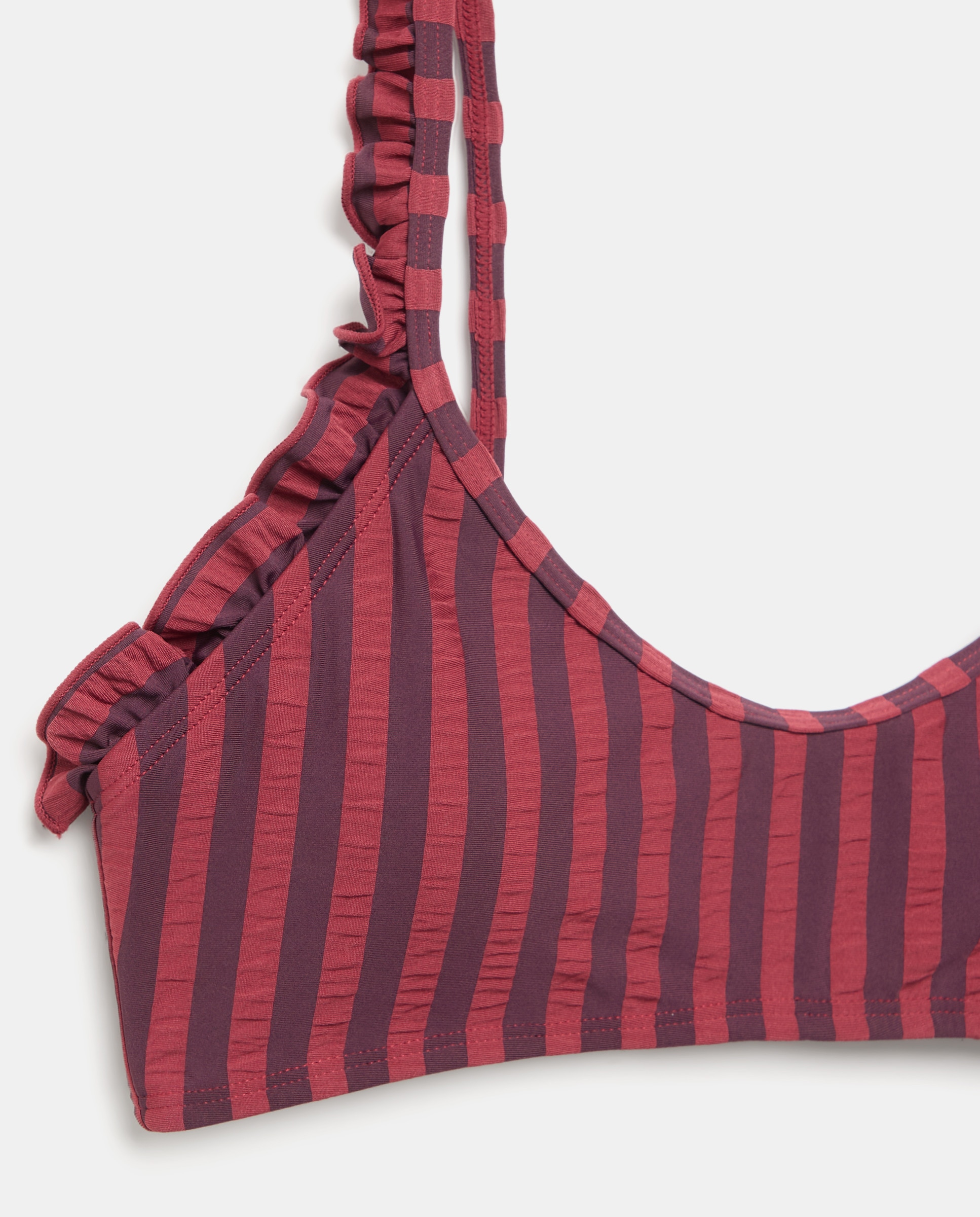 Bikini mujer minivolantes rayas seersucker 740 Tabaco-6