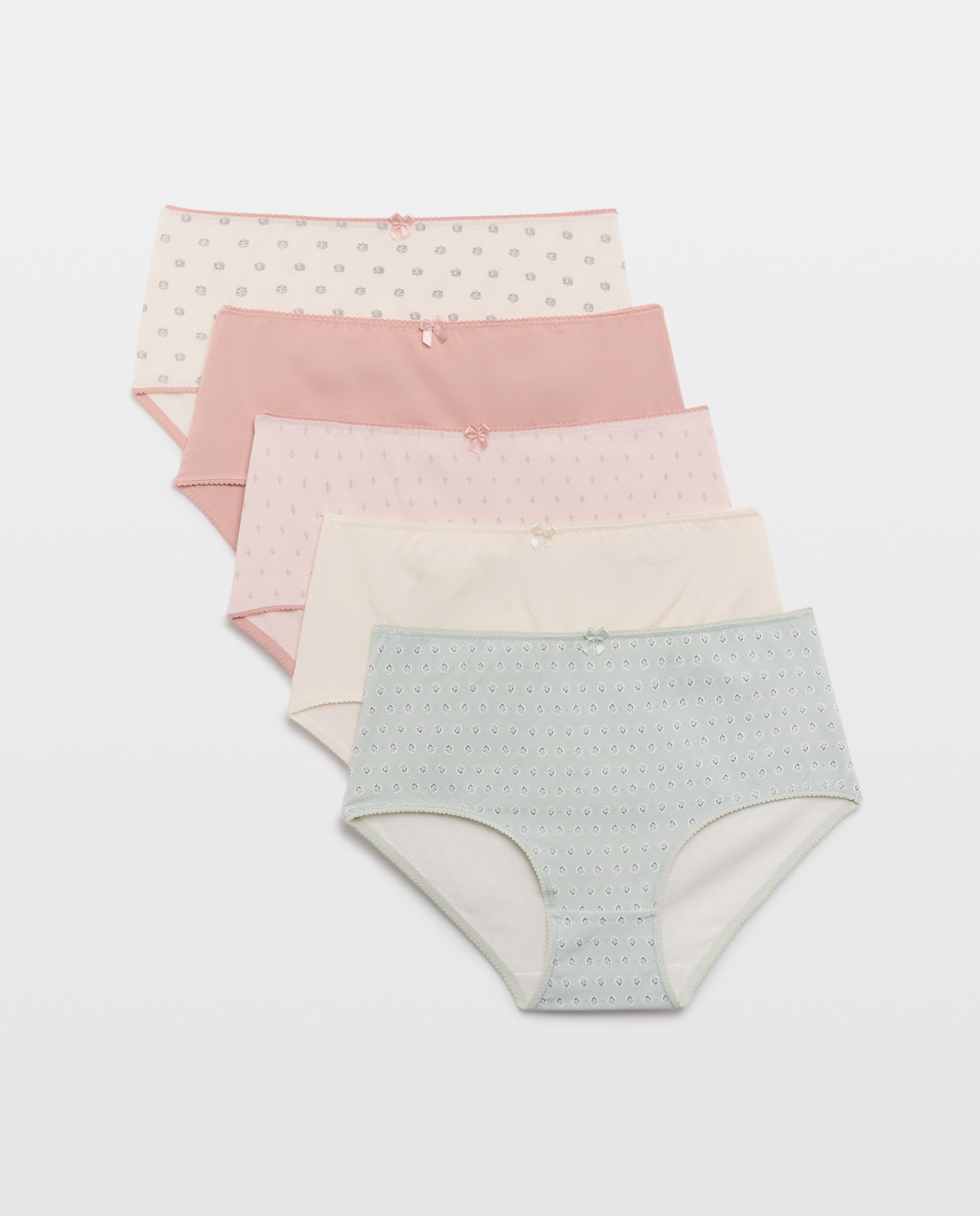 Pack 5 bragas altas de mujer algodón estampadas 200 Rosa-3