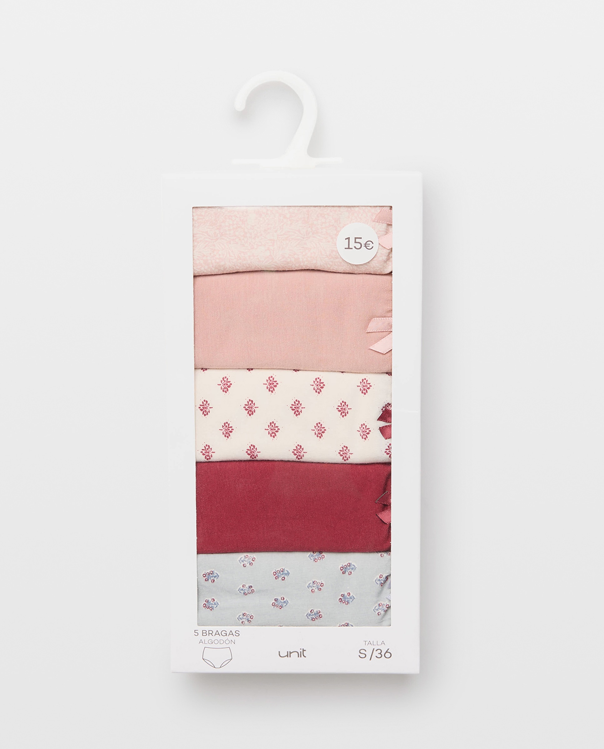 Pack 5 bragas altas de mujer algodón estampadas 220 Rosa palo-6