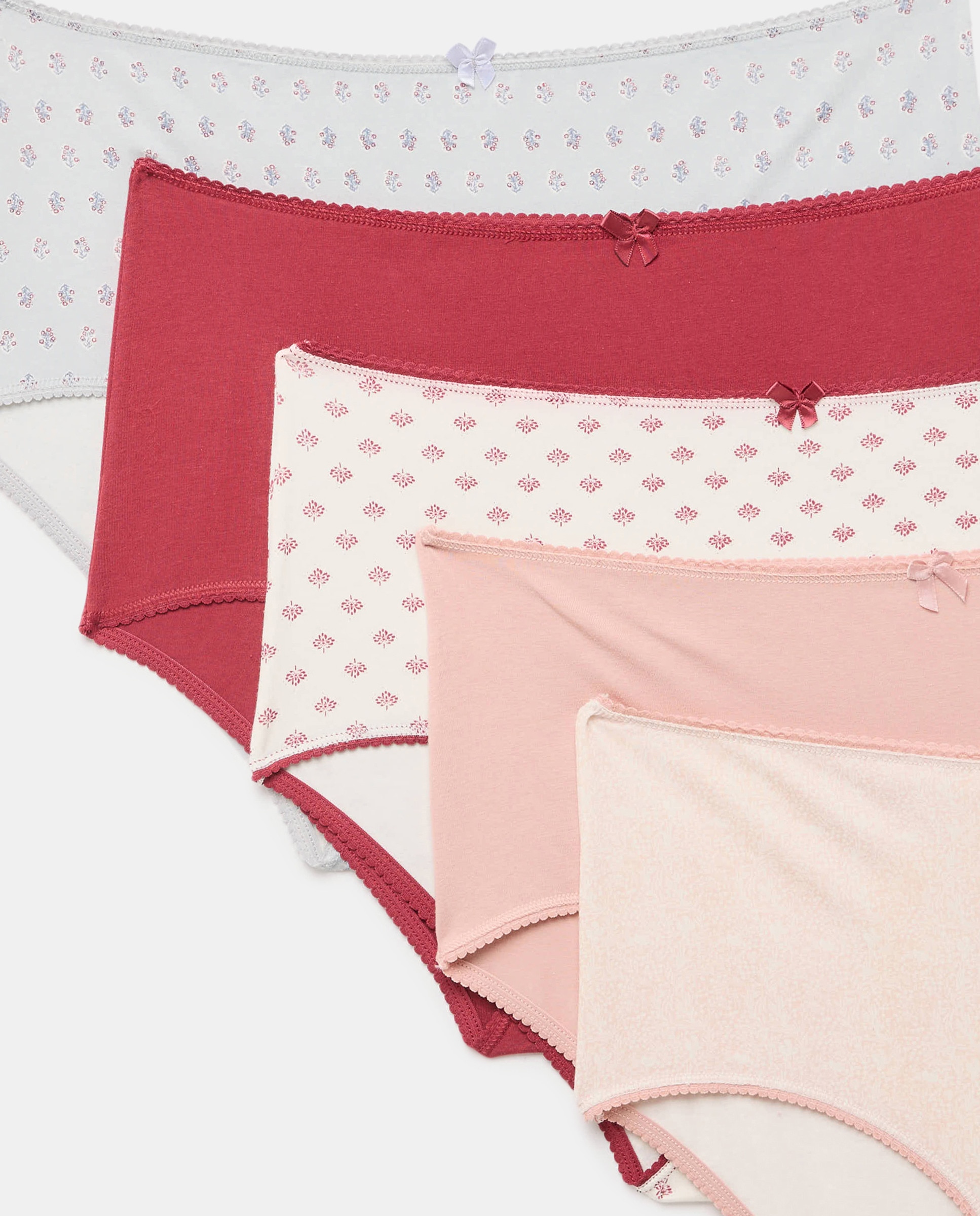 Pack 5 bragas altas de mujer algodón estampadas 220 Rosa palo-4
