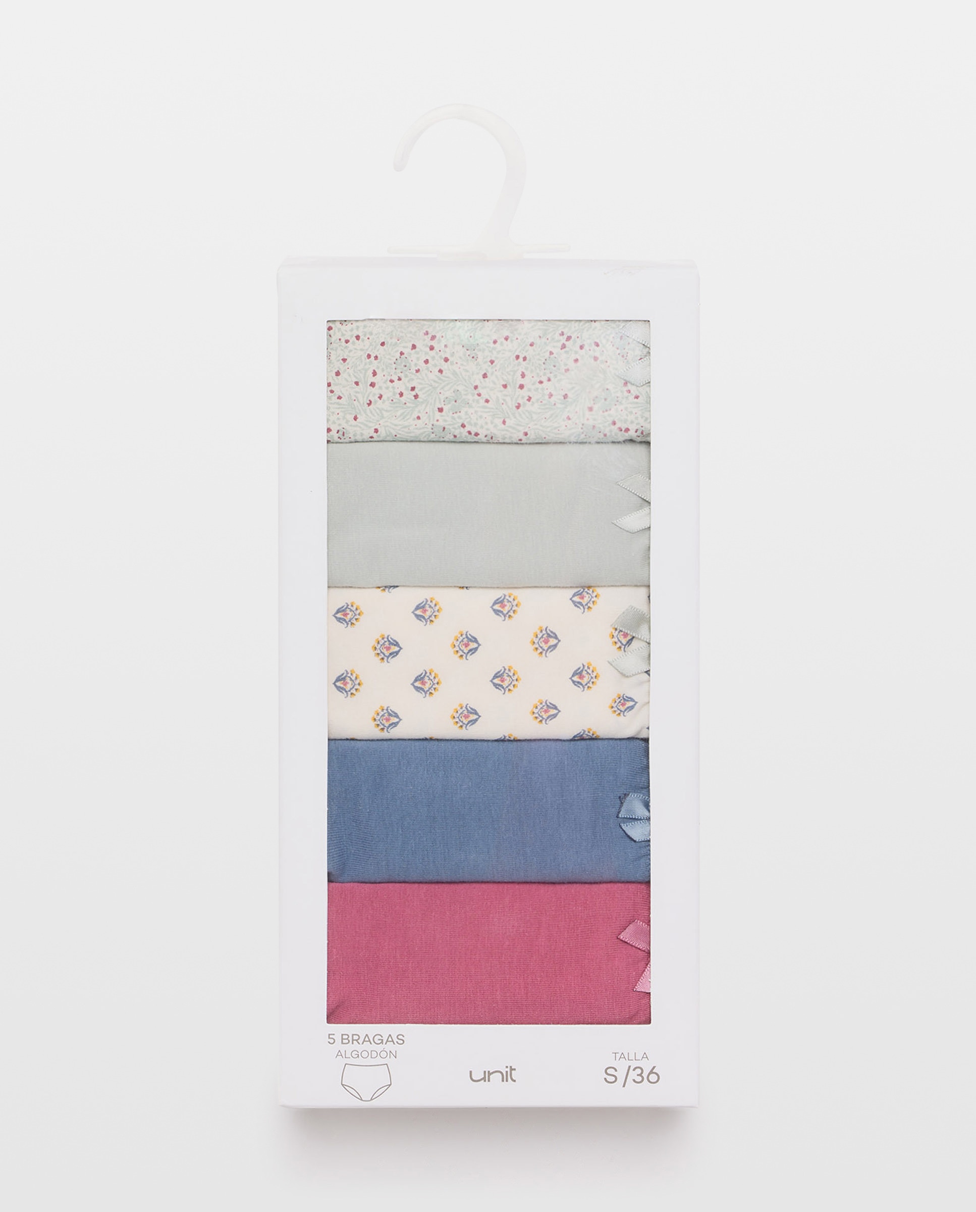 Pack 5 bragas altas de mujer algodón estampadas 582 Verde agua-5