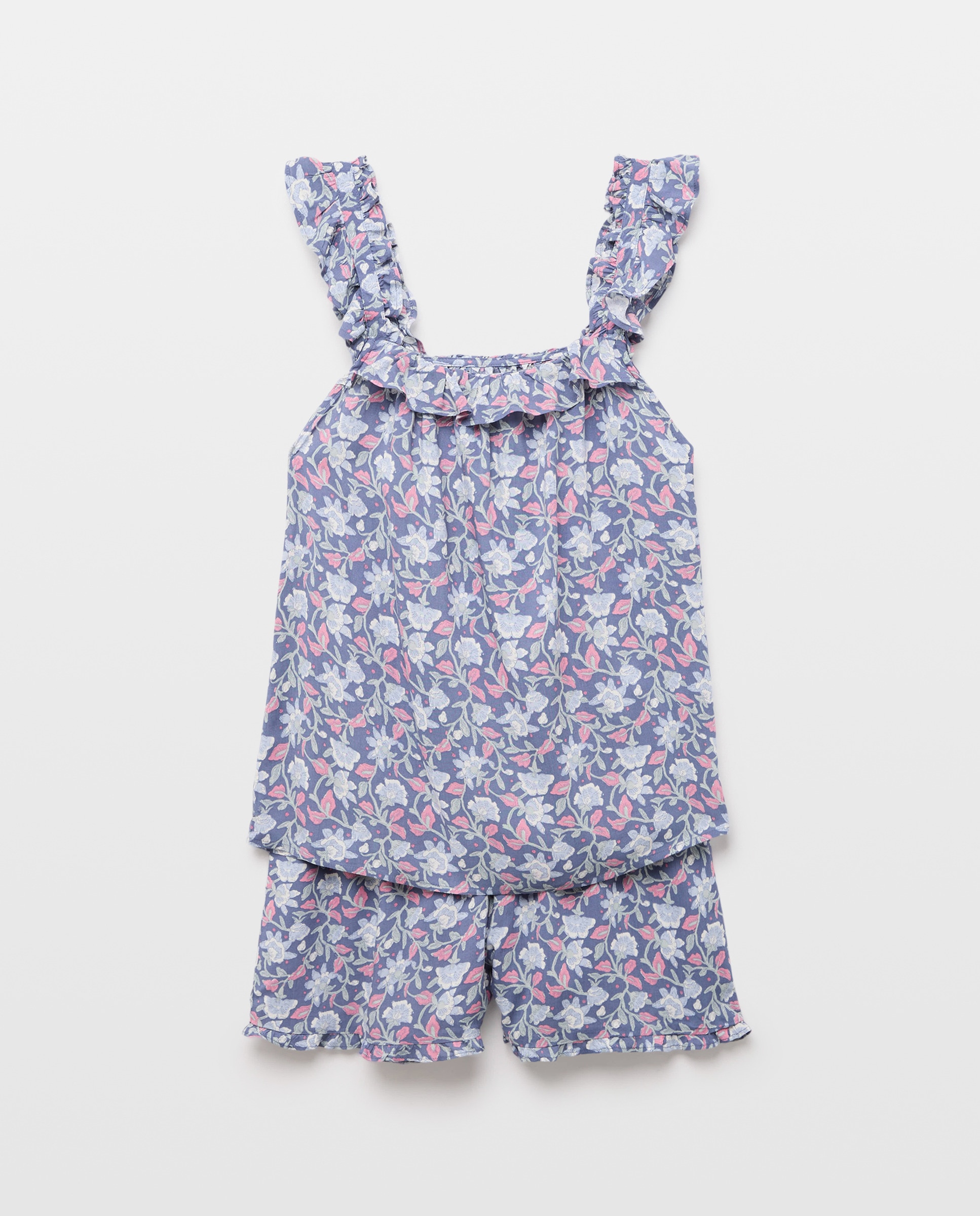 Pijama mujer corto estampado minivolante 400 Azul-3