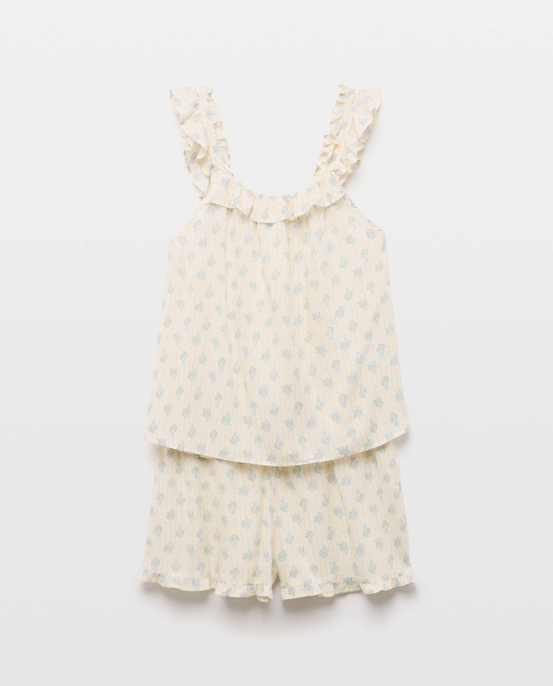 Pijama mujer corto estampado minivolante 300 Amarillo-3