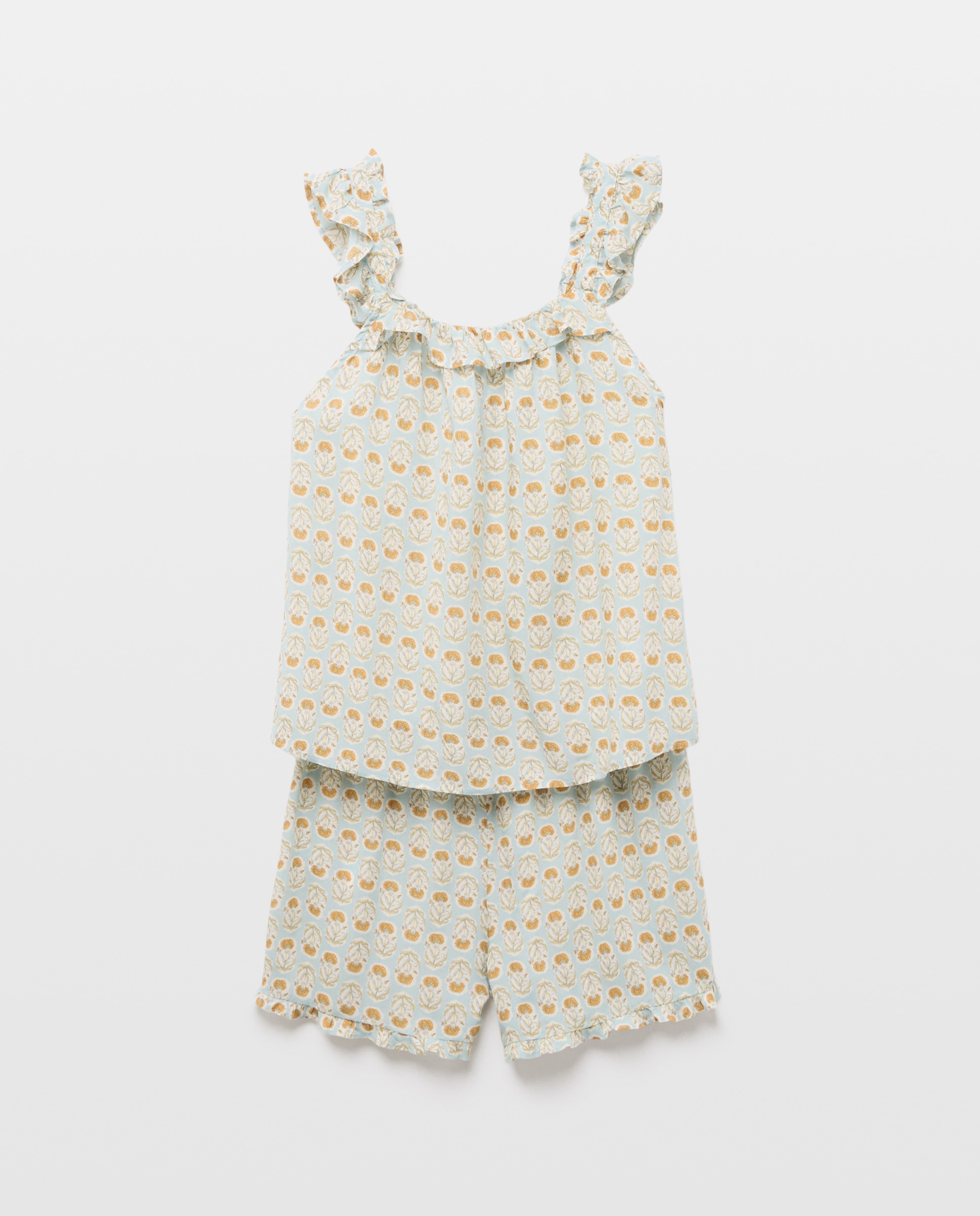 Pijama mujer corto estampado minivolante Mostaza-3