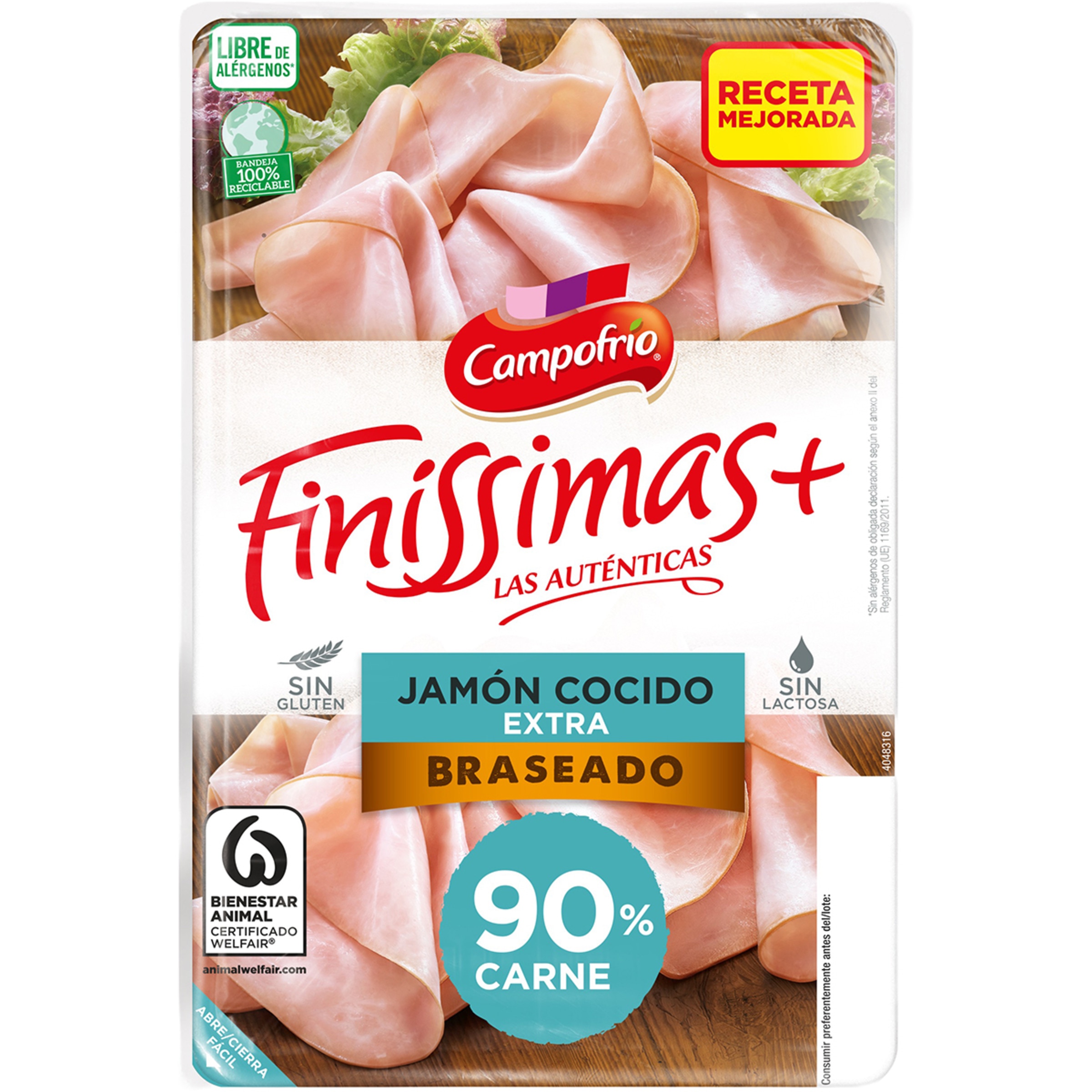 Finíssimas jamón cocido extra braseado en lonchas sin gluten sin lactosa envase 115 g