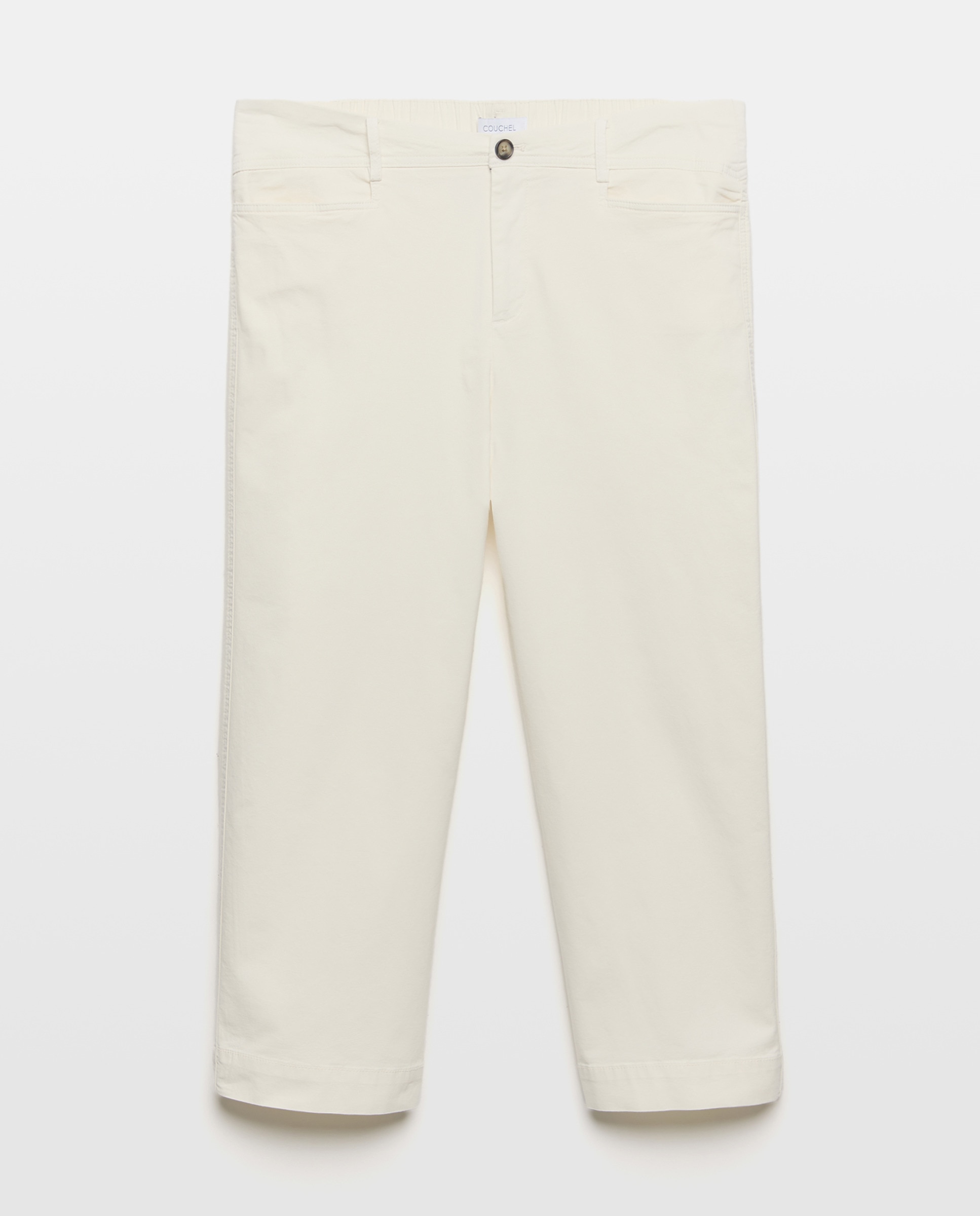 Calças Largas de Algodão Branco-marfim-5