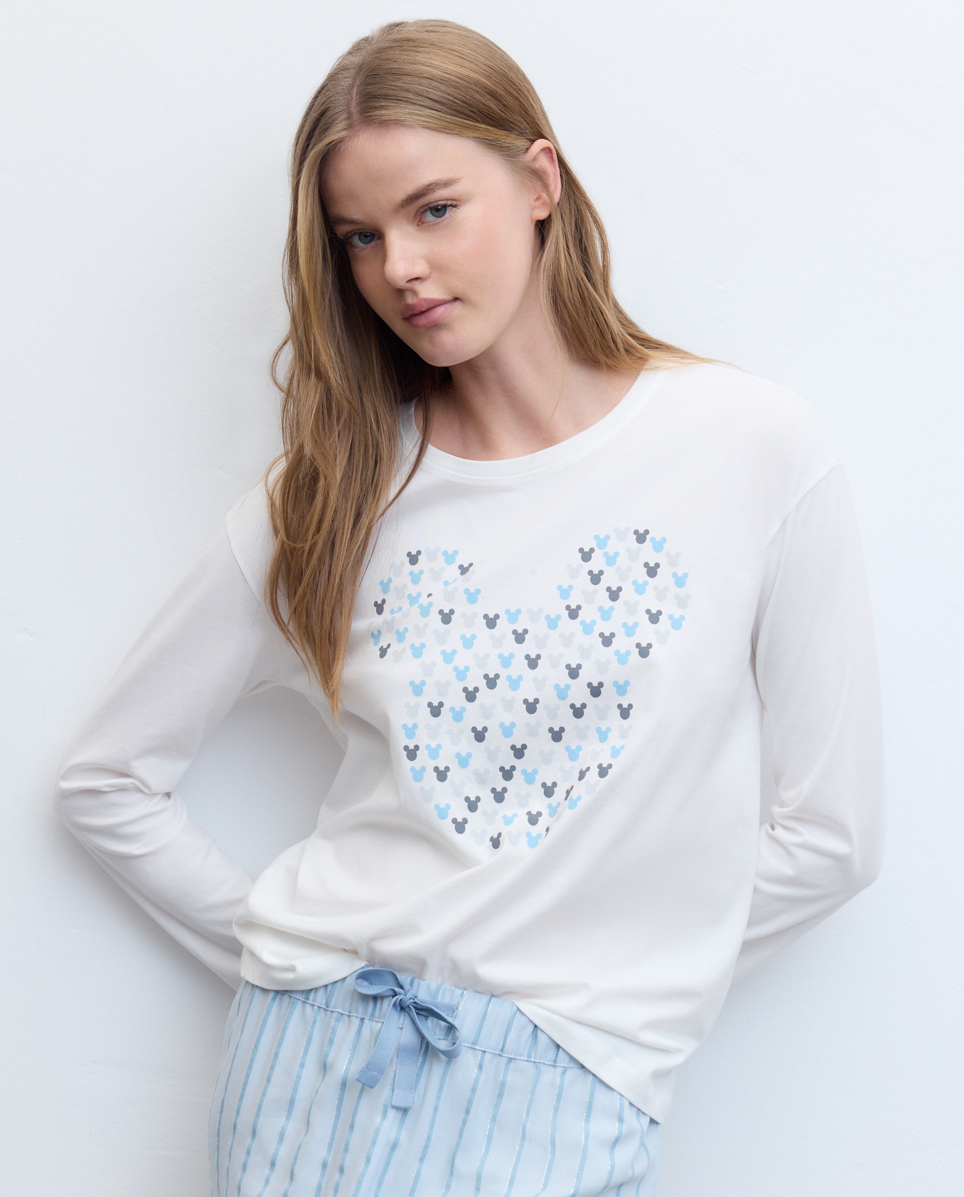 T-shirt de mulher Mickey Cinzento-claro-1