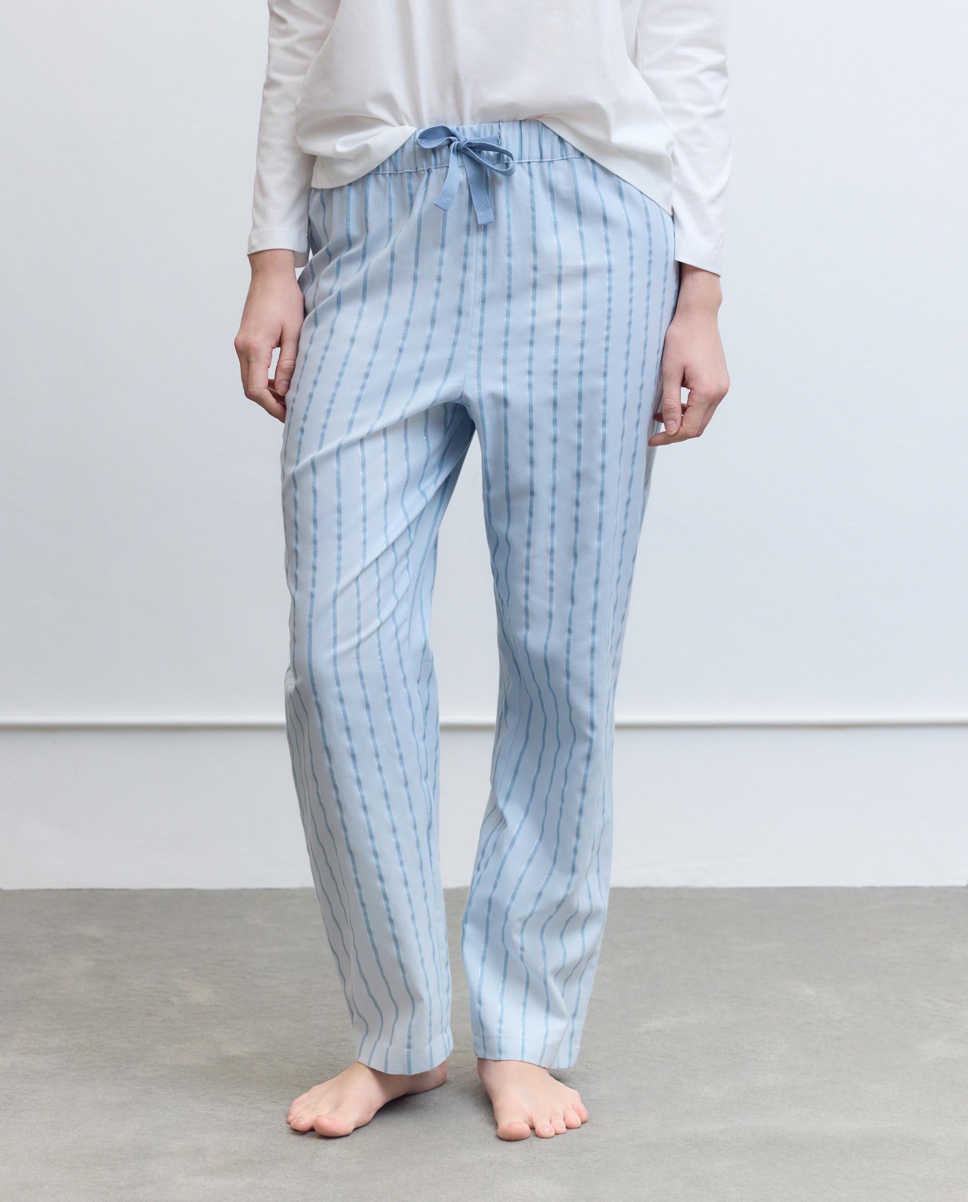 Calças de Pijama às Riscas com Textura 400 Azul-2