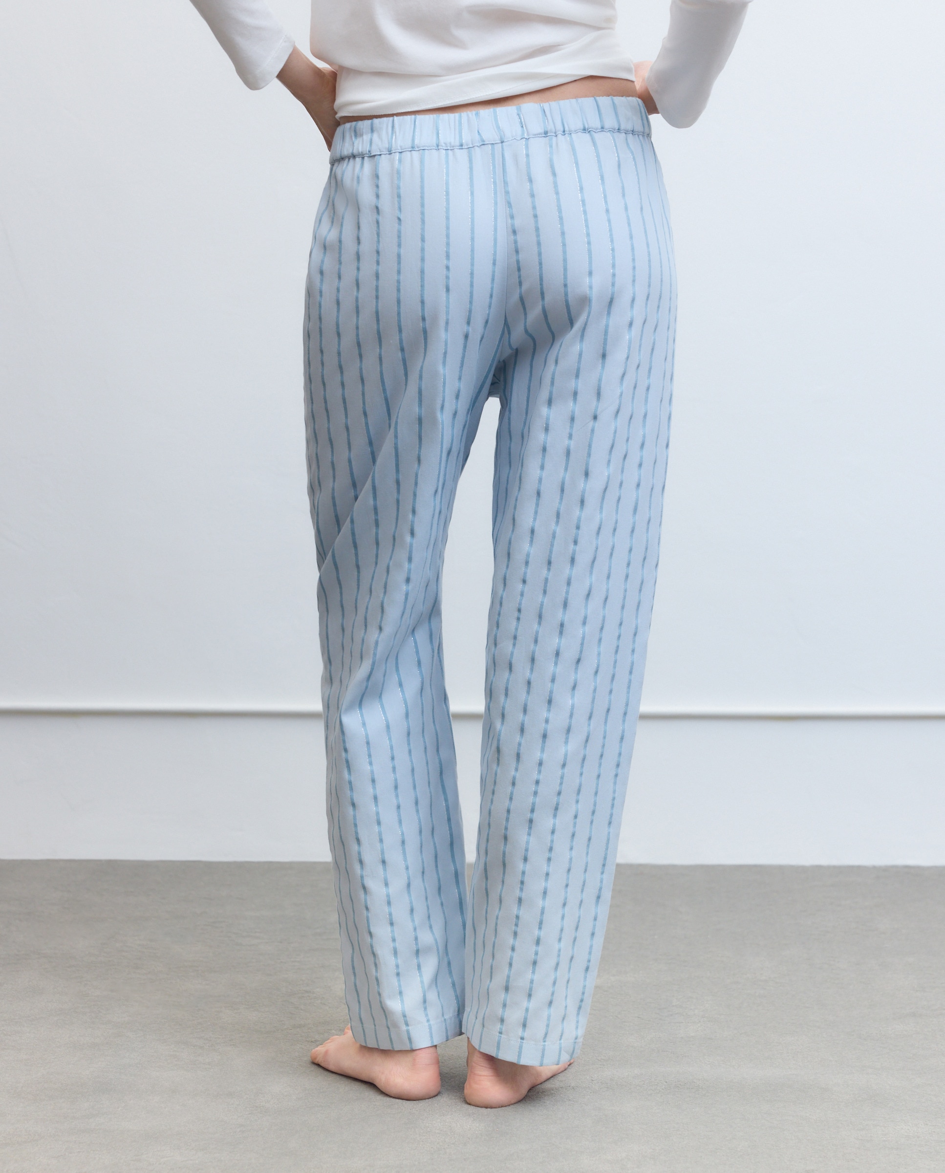 Calças de Pijama às Riscas com Textura 400 Azul-3