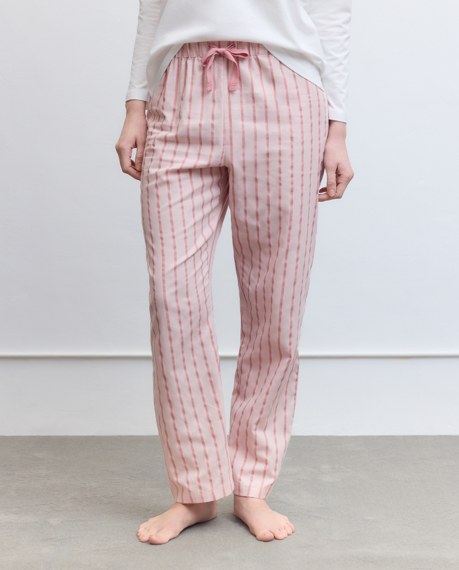Calças de Pijama às Riscas com Textura 200 Rosa-2
