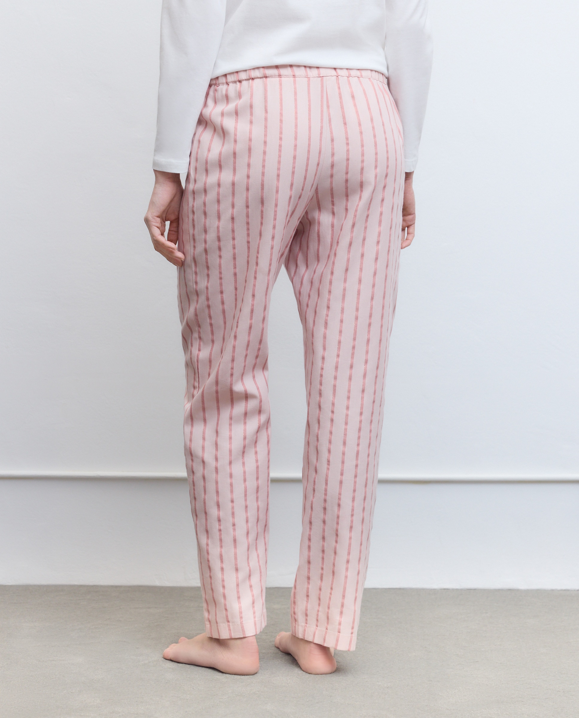 Calças de Pijama às Riscas com Textura 200 Rosa-3