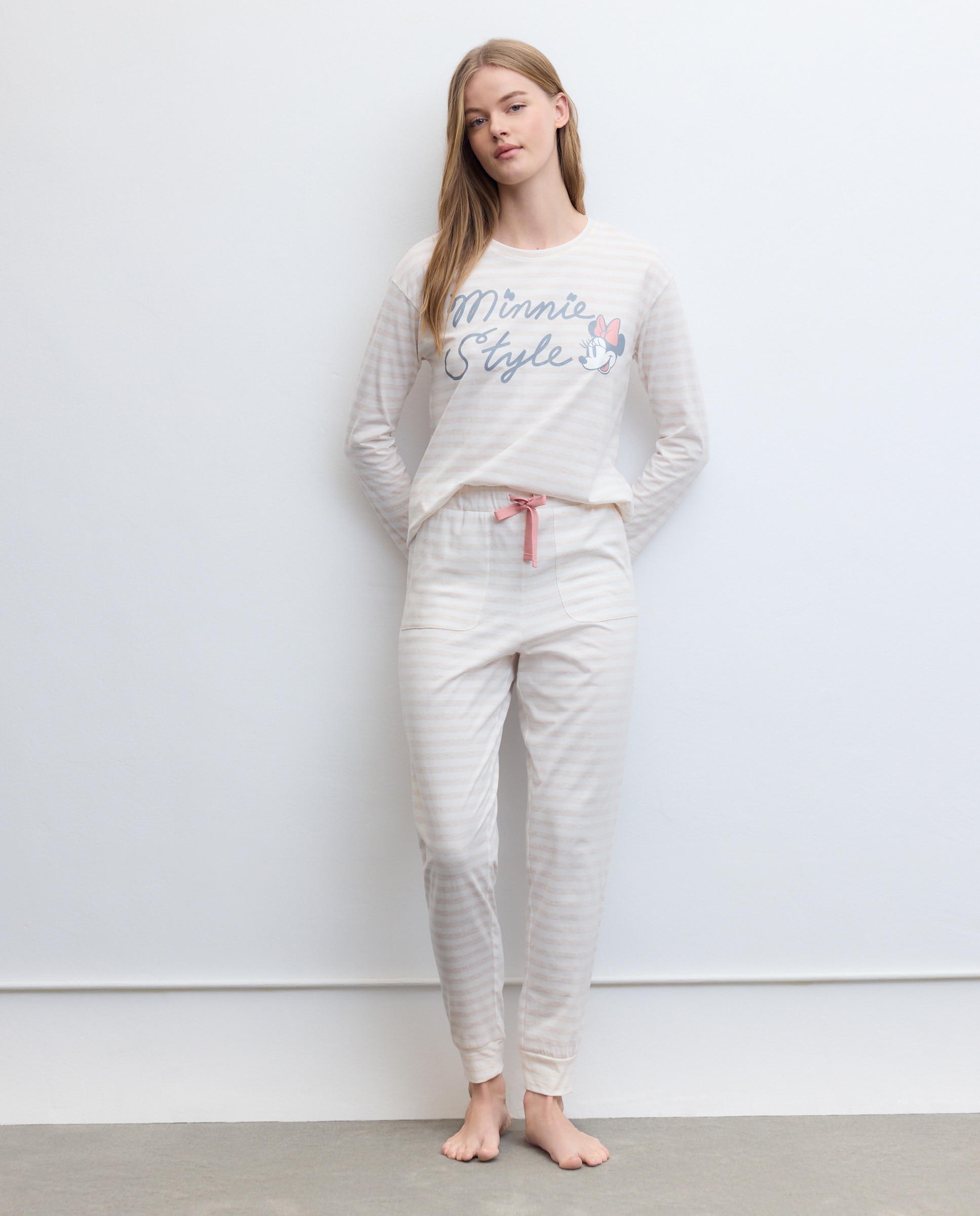 Pijama Completo Minnie às Riscas 710 Bege-2