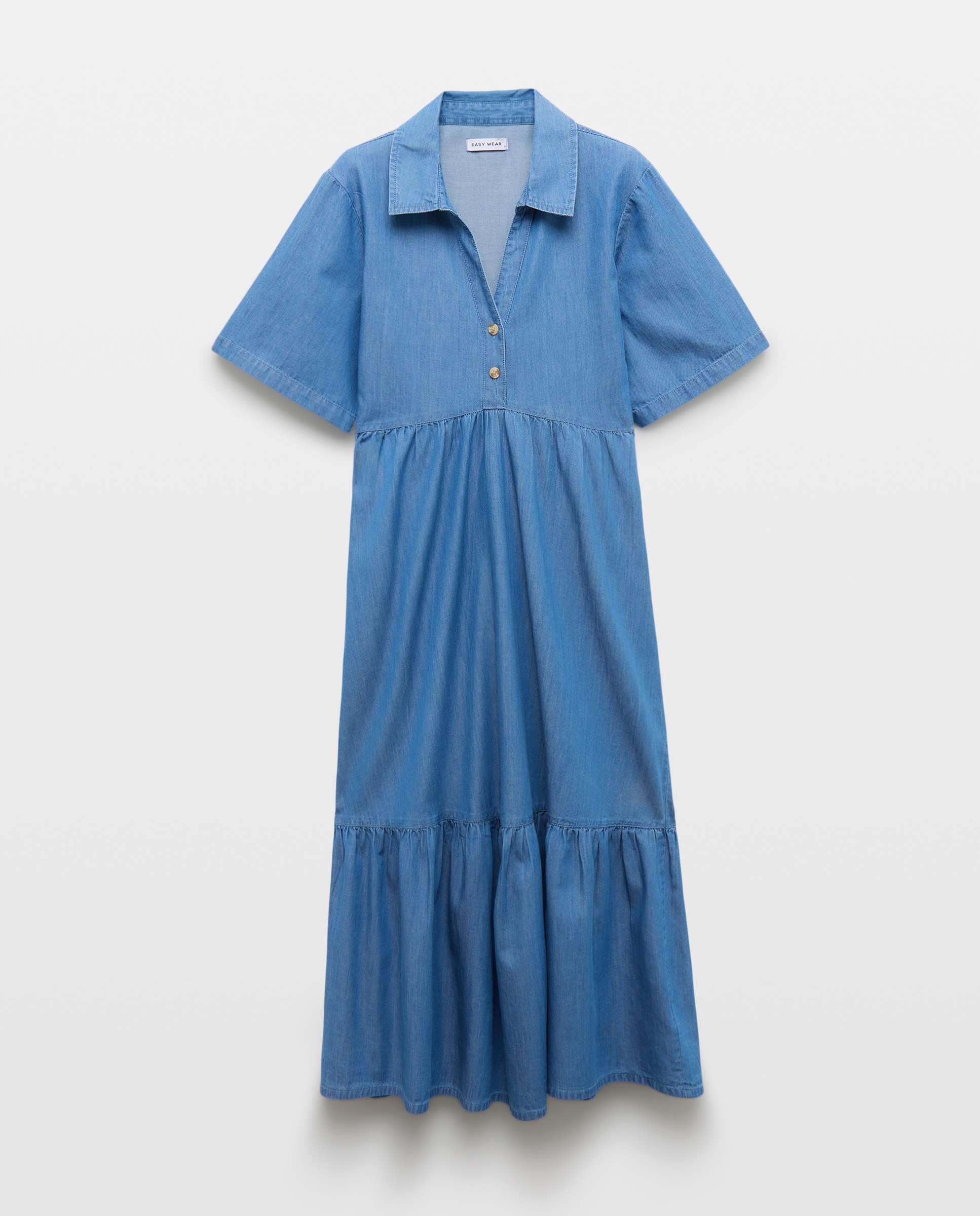 Vestido de Ganga Comprido com Painéis Índigo-3
