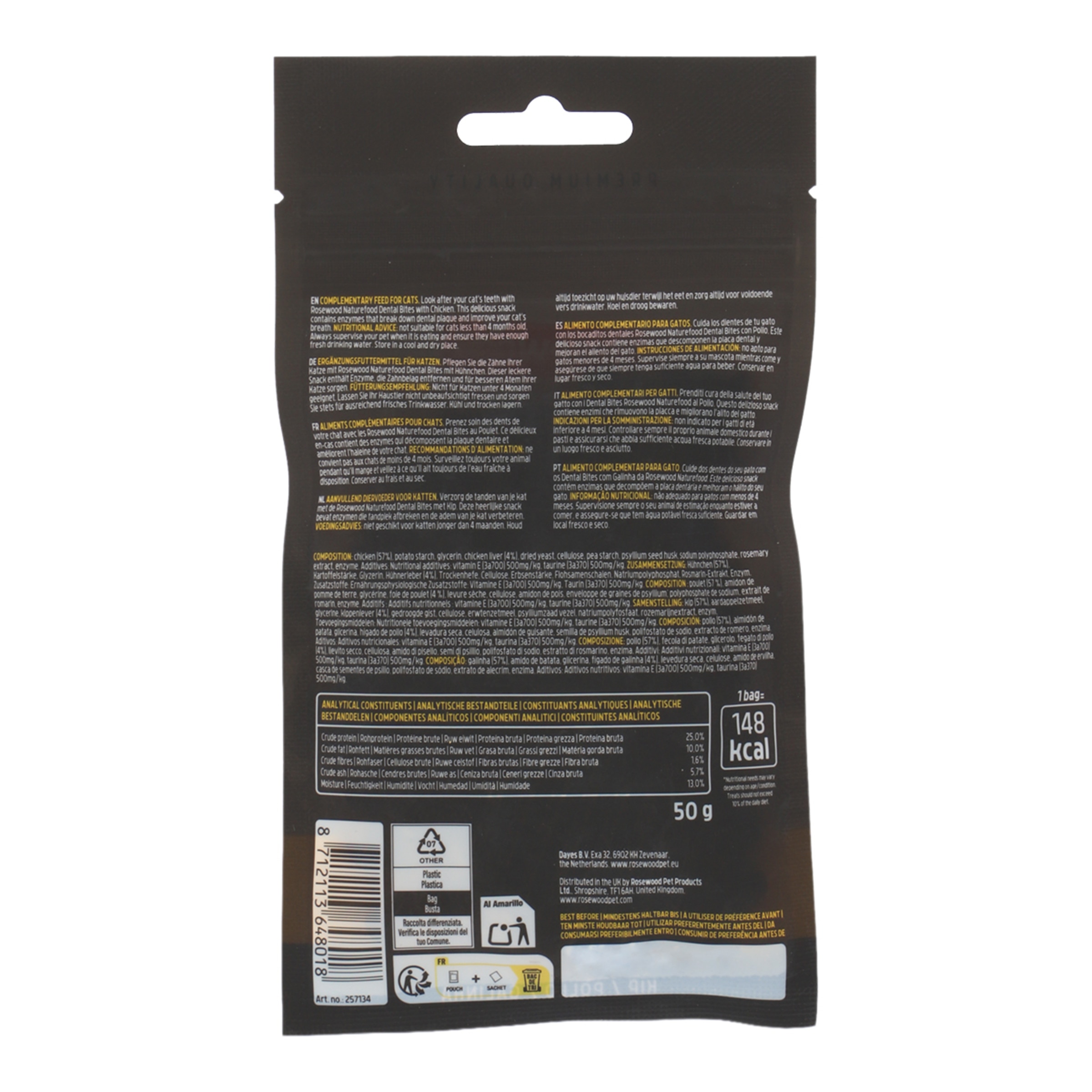 Snacks para gatos adultos dental bites Rosewood pollo 50 g 2