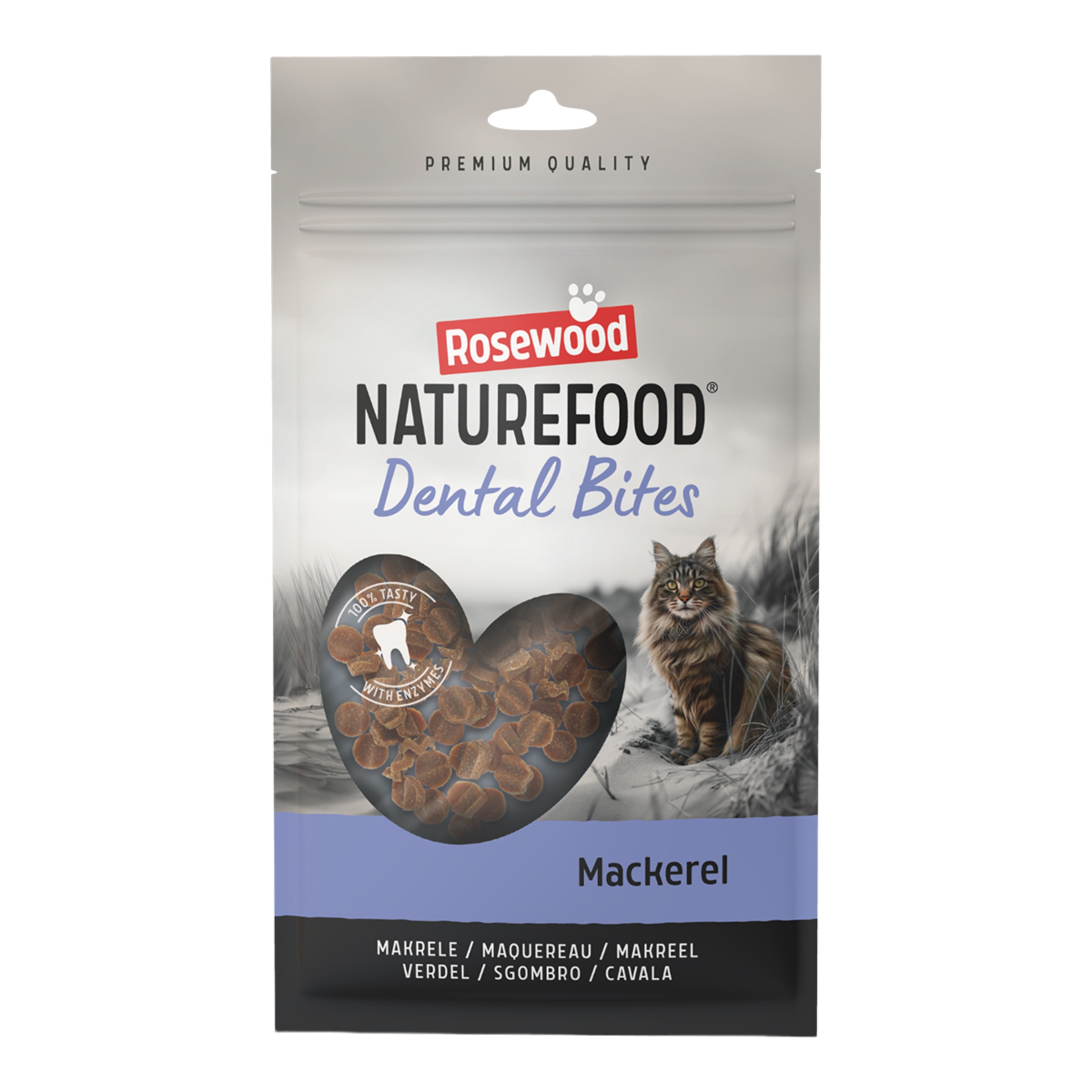 Imagen 0 de Snacks para gatos adultos naturefood dental bites Rosewood caballa 50 g