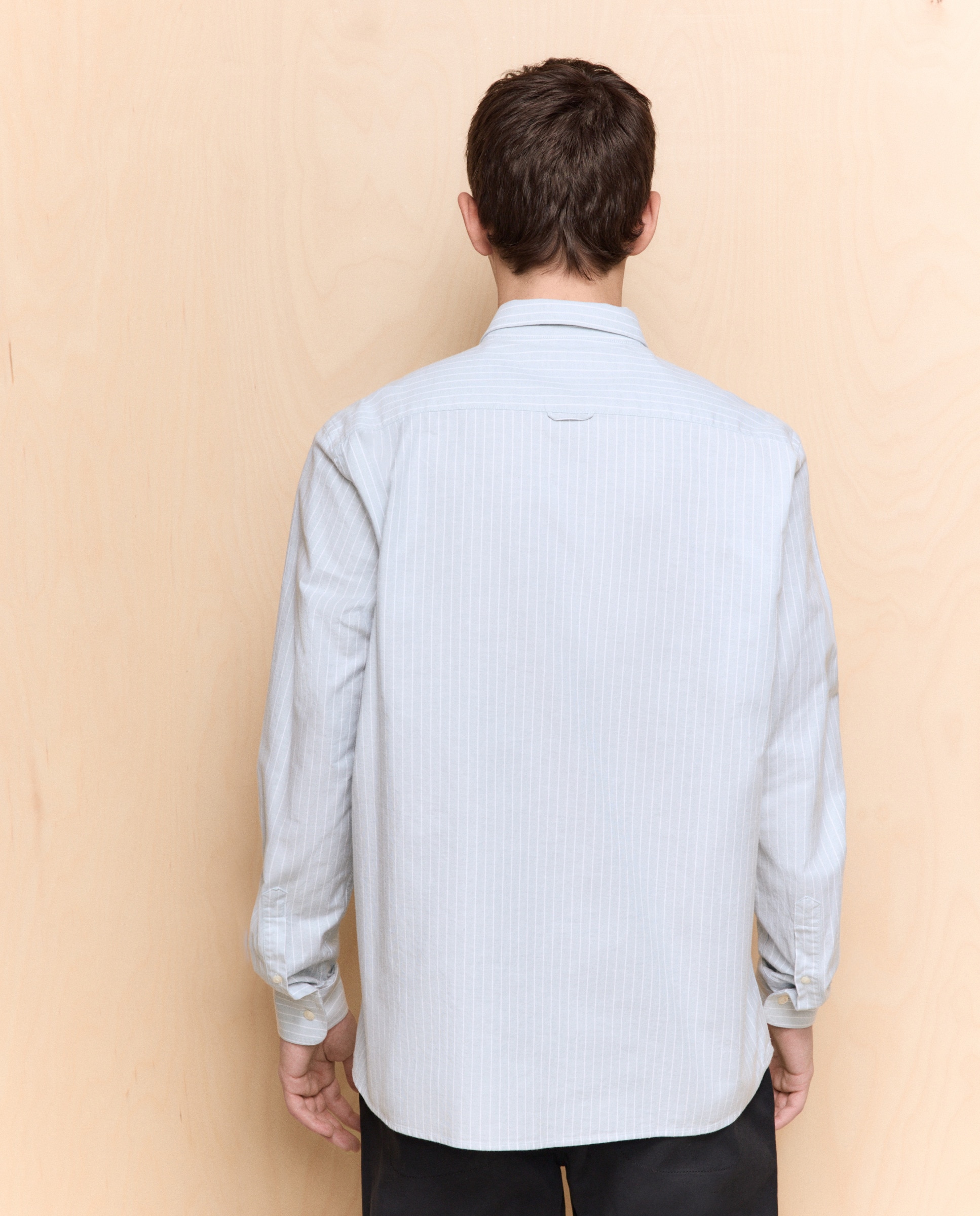 Camisa Oxford às Riscas com Manga Comprida Verde-3