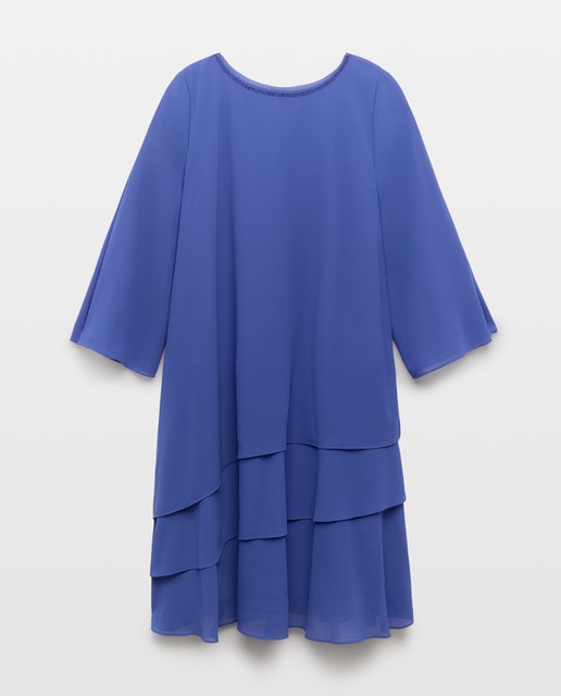 Imagem 0 de Vestido Curto Multicamadas de Manga Curta com Pedraria