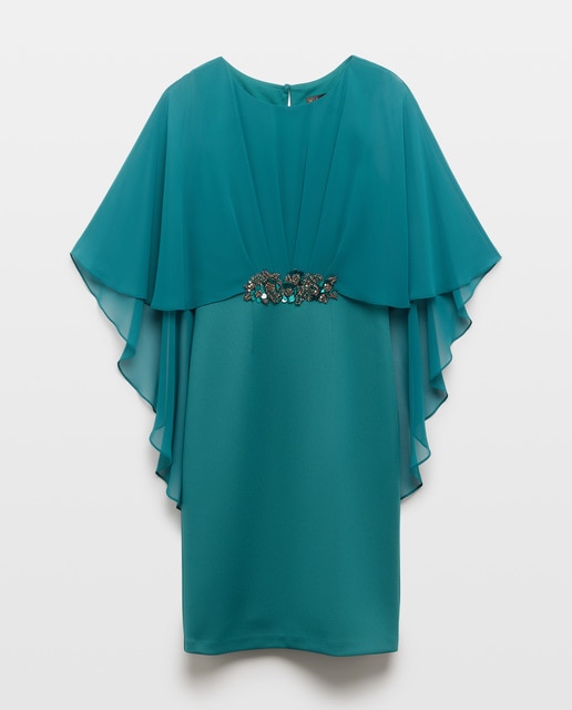 Imagem 0 de Vestido Curto Elástico com Capa e Pregadeira na Cintura