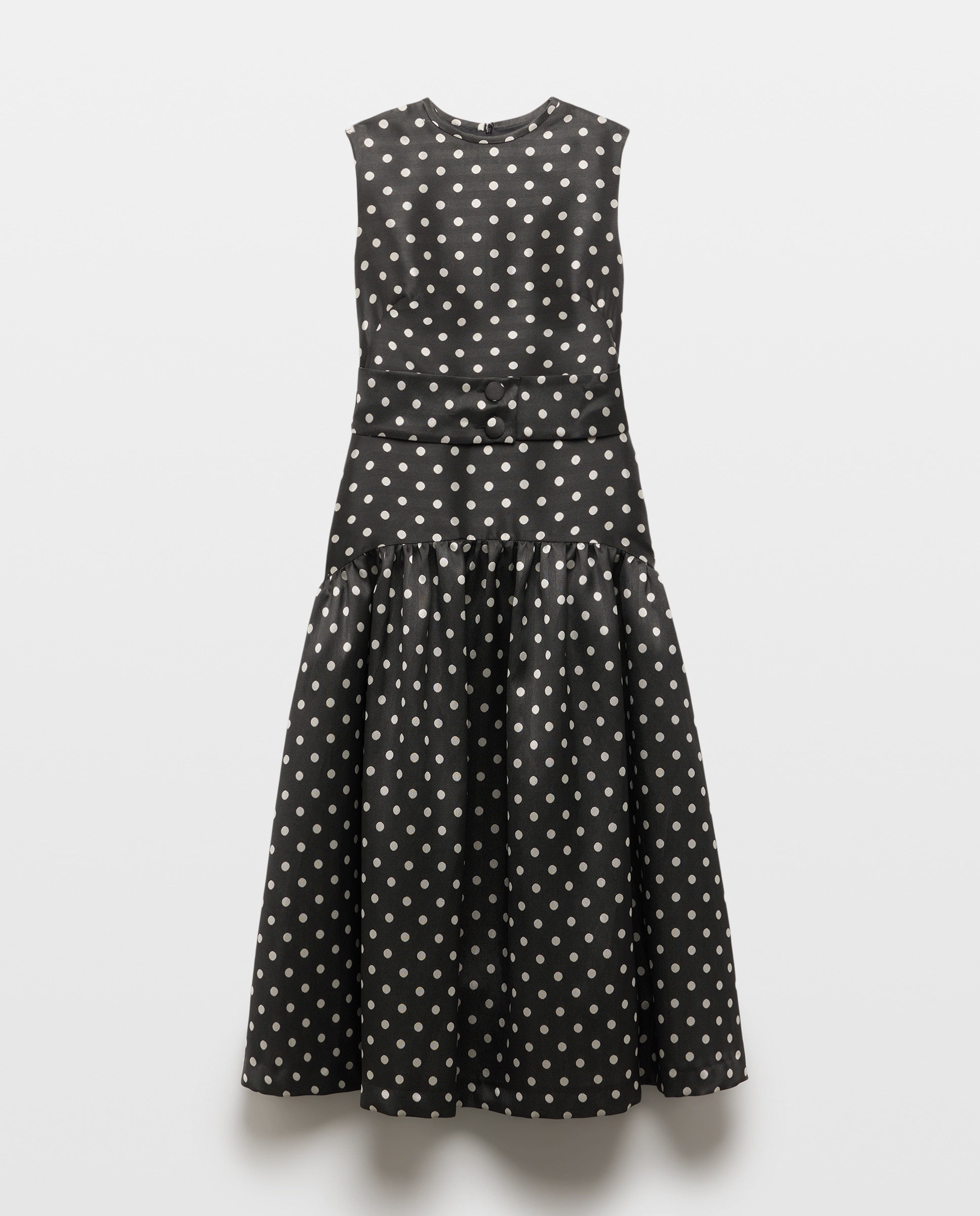 Vestido Midi às Bolinhas sem Mangas Preto-4