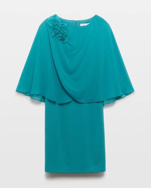 Imagem 0 de Vestido Curto Elástico de Capelina Aberta com Flor