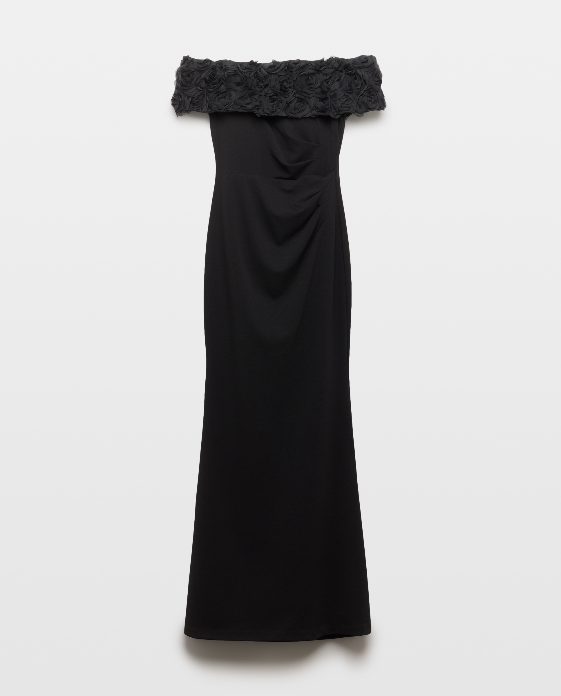 Vestido Comprido com Estampado Floral e Decote em Barra Preto-4