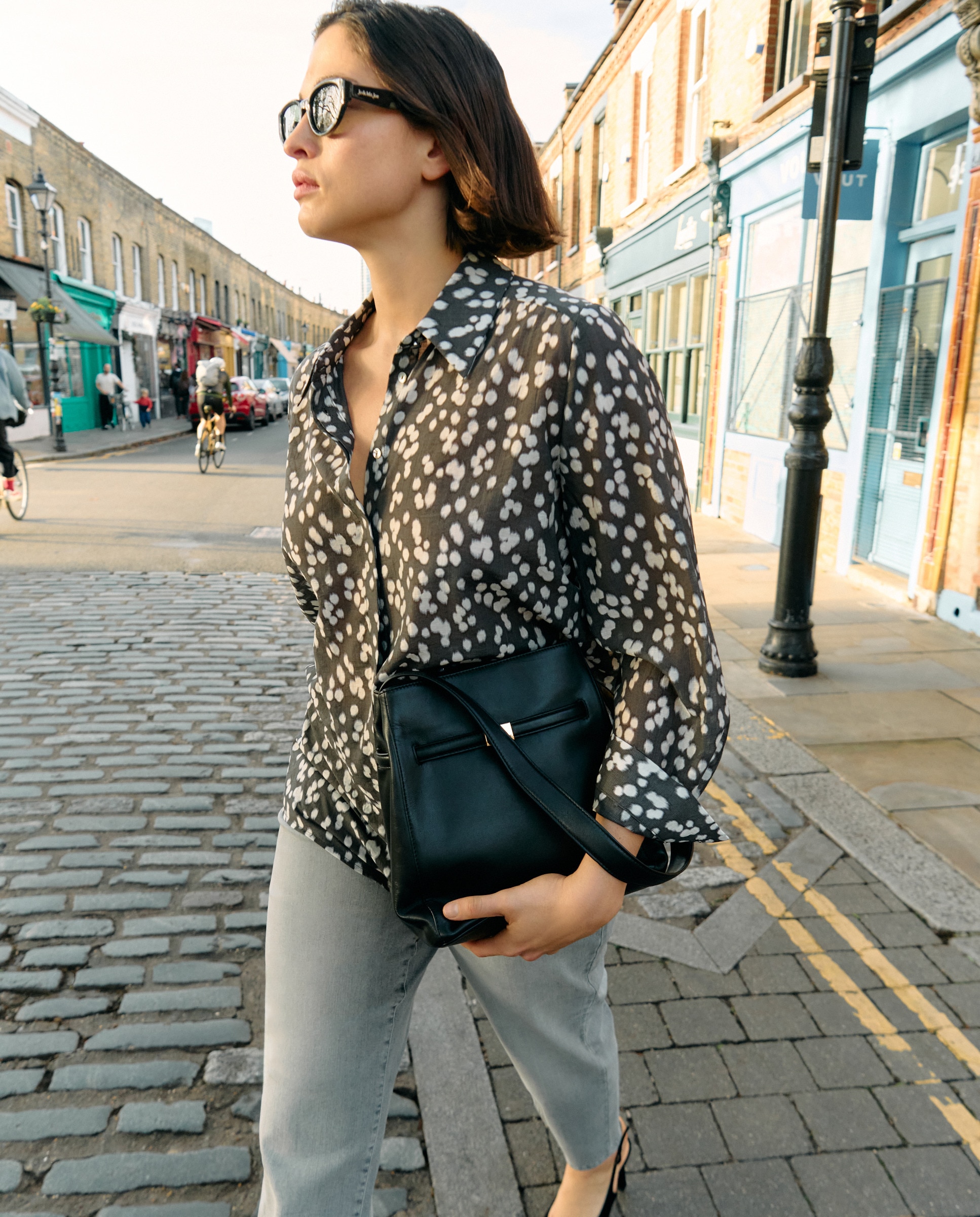 Camisa de Manga Comprida com Estampado às Bolinhas Preto-2