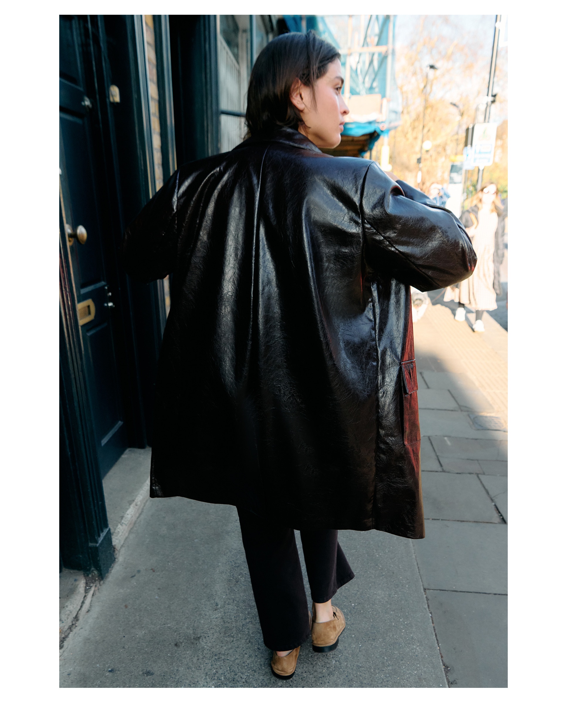 Casaco Comprido com Efeito de Pele Bordeaux-4