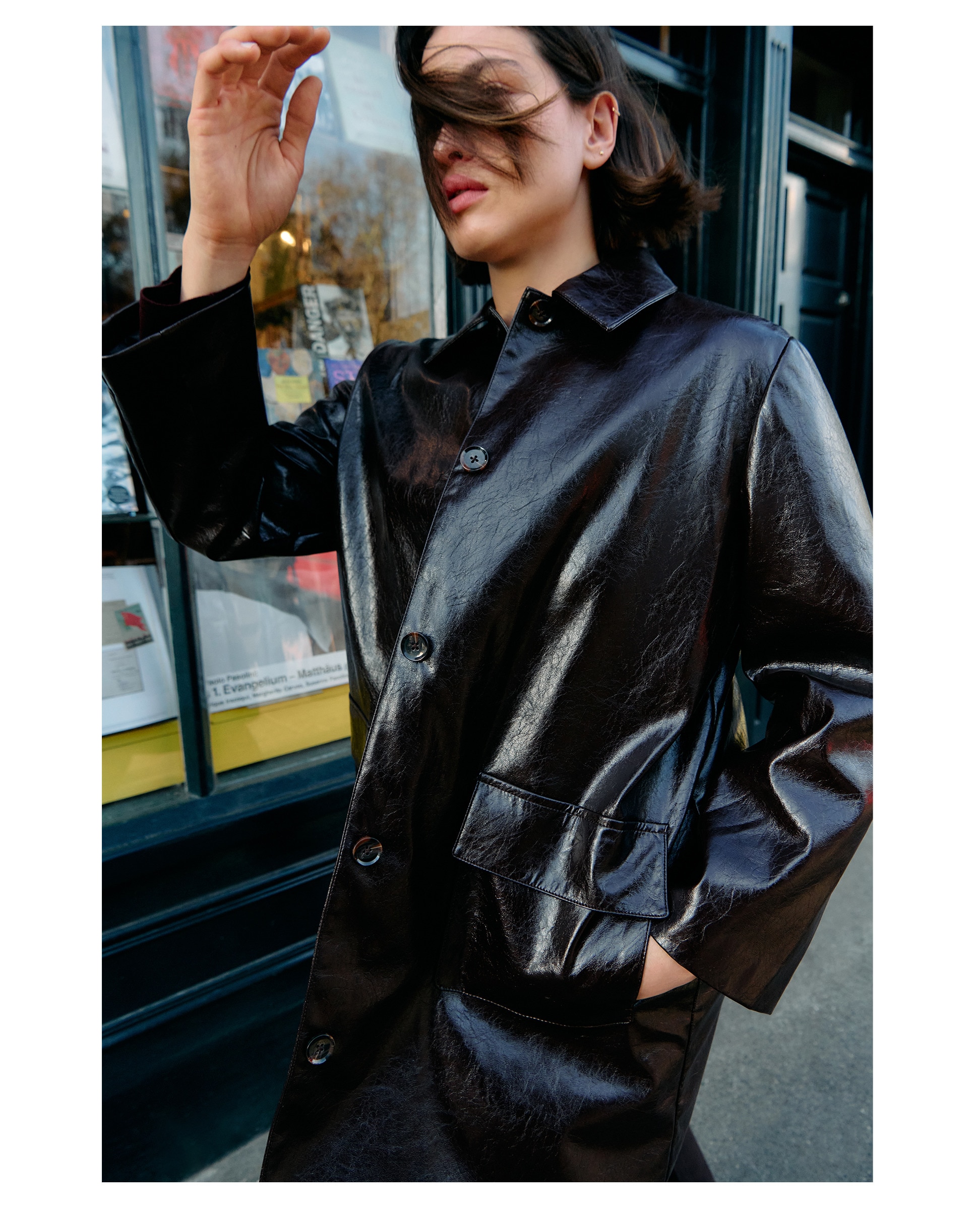 Casaco Comprido com Efeito de Pele Bordeaux-2