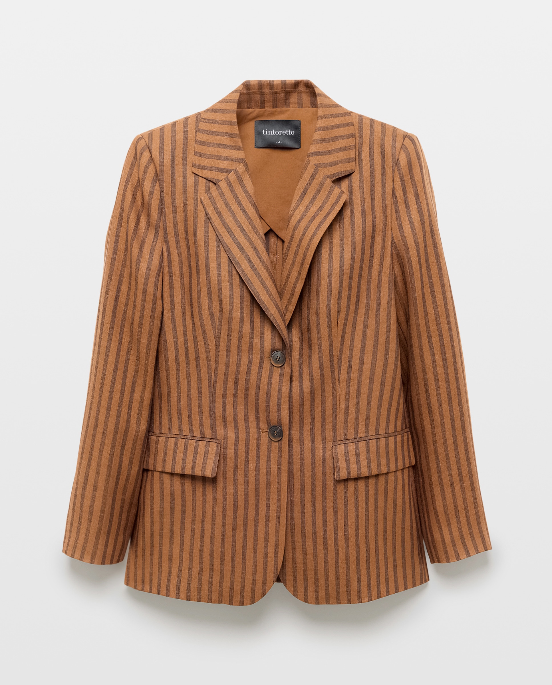 Blazer de Linho às Riscas 740 Tabaco-5