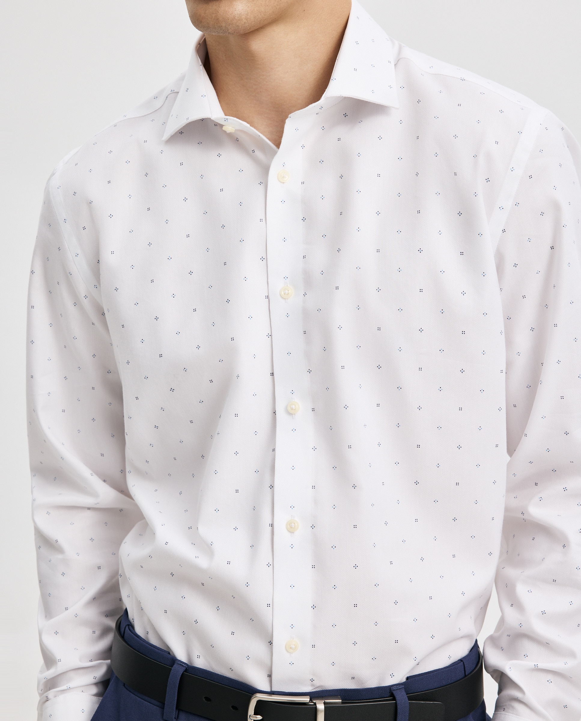 Camisa Clássica com Estampado Geométrico Coolmax Branco-4