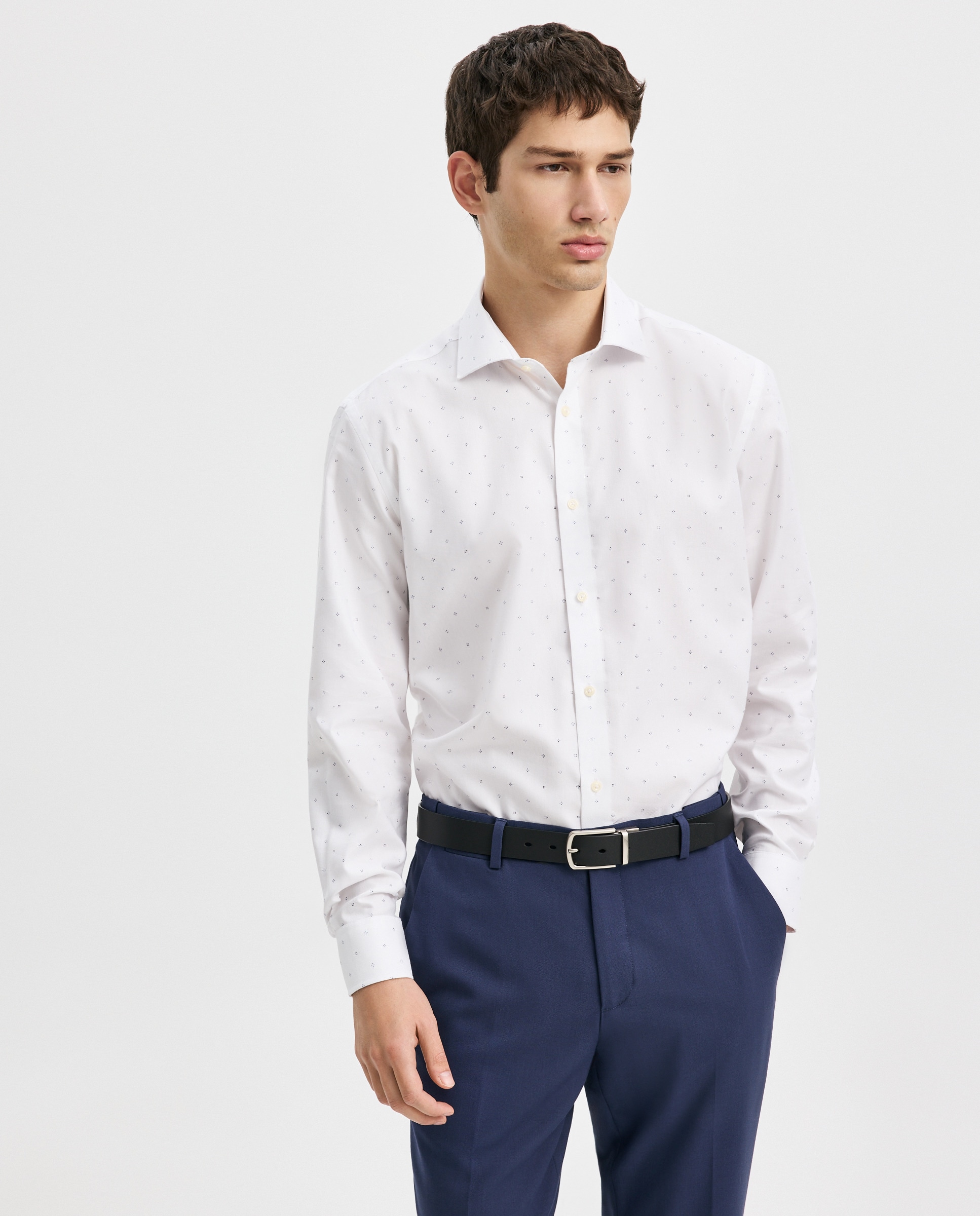Camisa Clássica com Estampado Geométrico Coolmax Branco-2