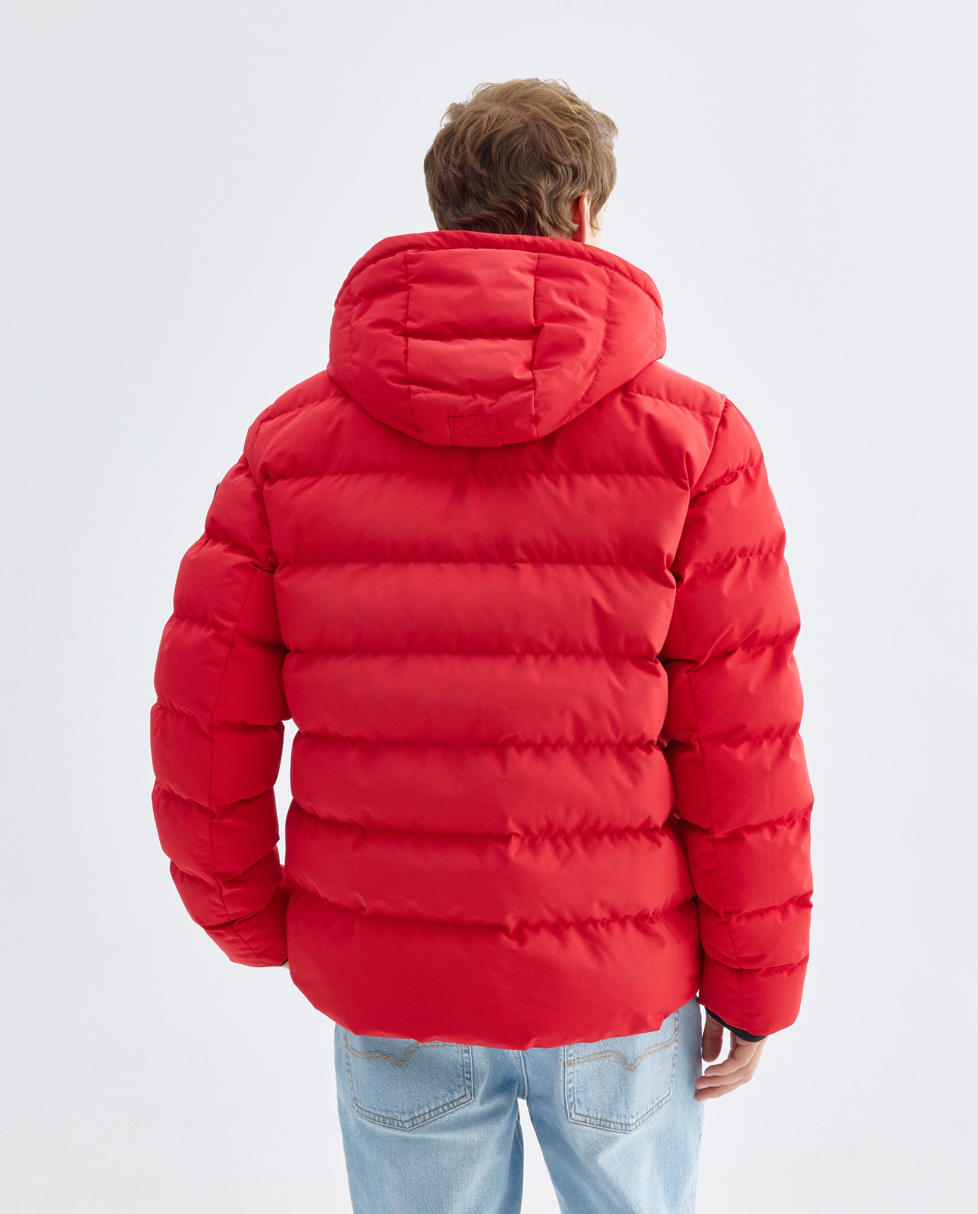 Parka Acolchoada com Capuz Desmontável Vermelho-4