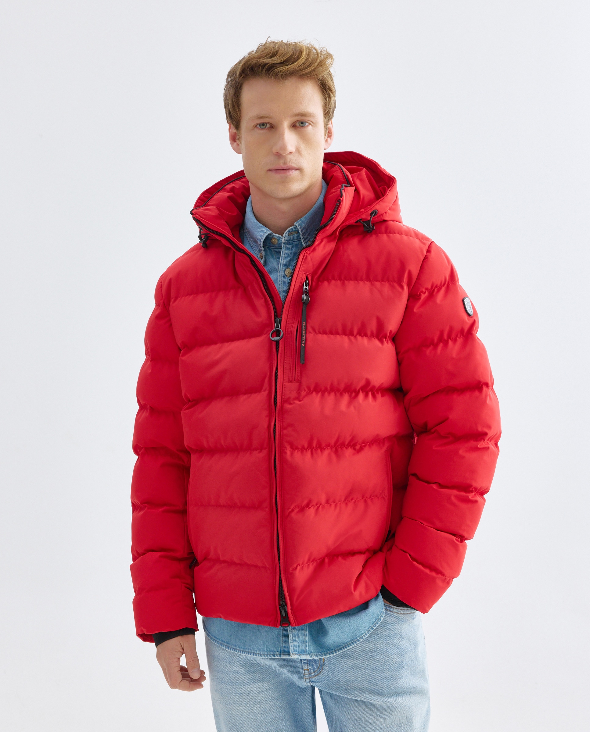 Parka Acolchoada com Capuz Desmontável Vermelho-2