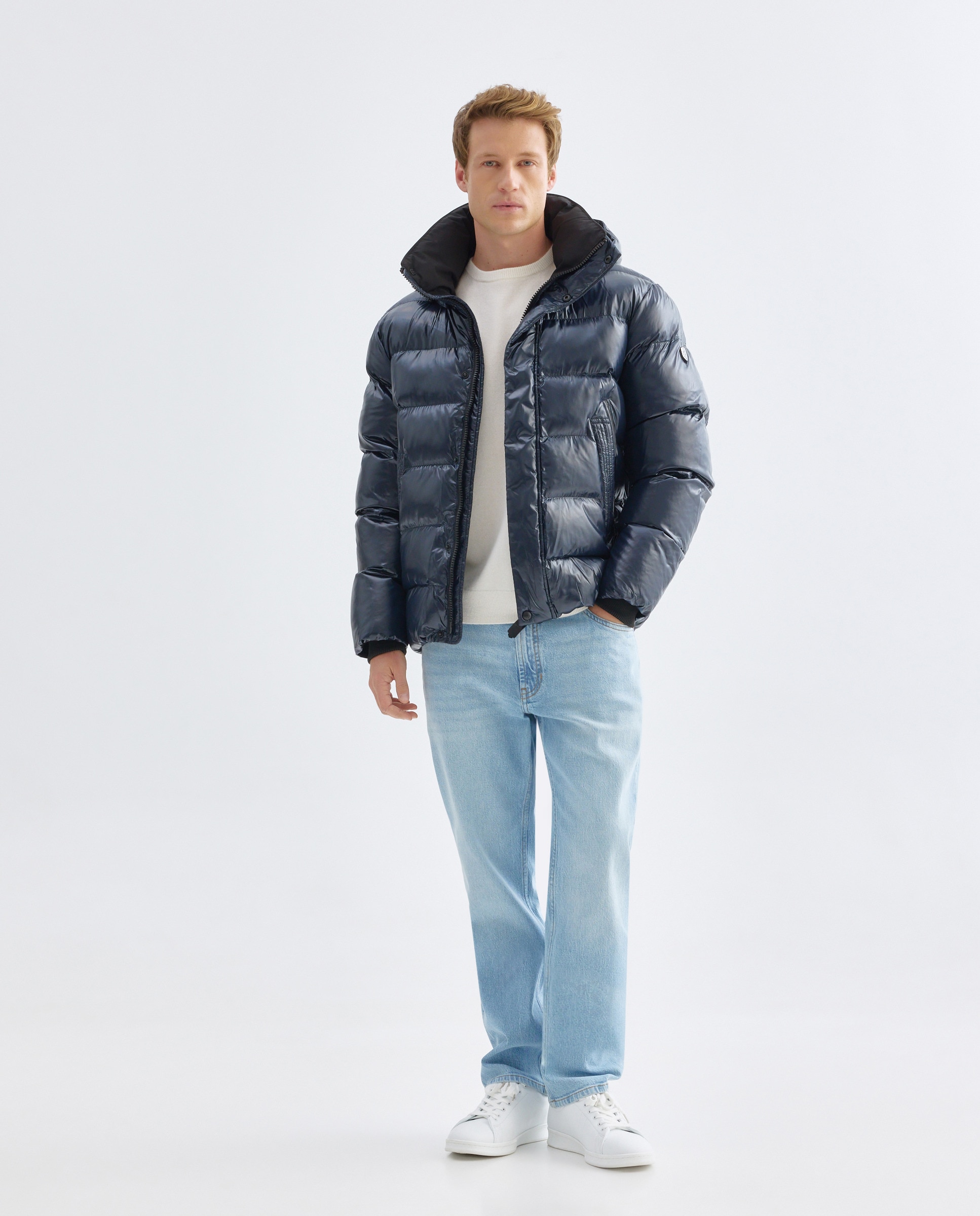 Parka Acolchoada com Capuz Desmontável Azul-marinho-2