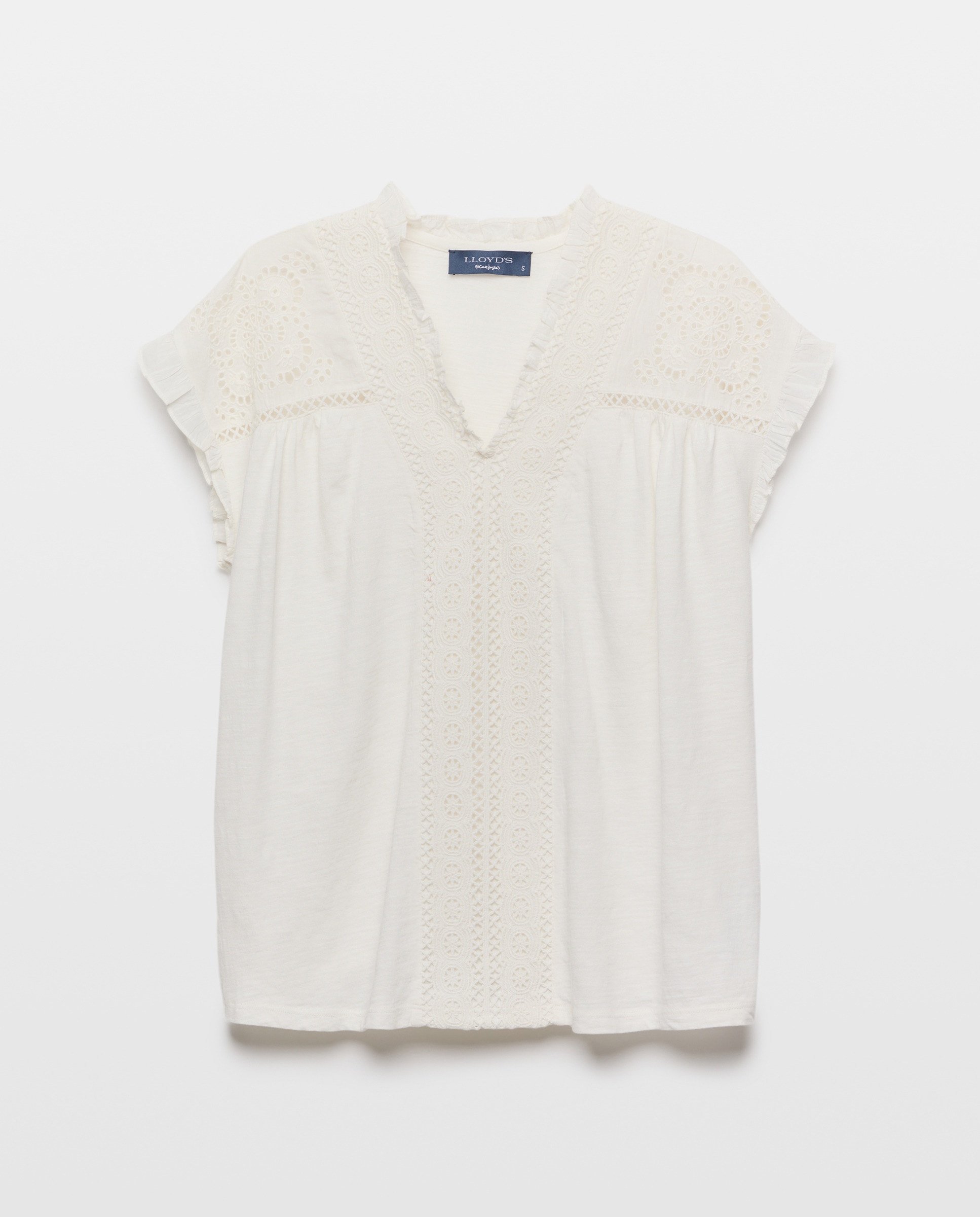 T-shirt Romântica com Folhos Branco-marfim-5