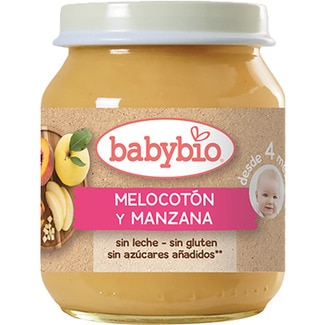 tarrito de melocotón y manzana ecológico sin leche sin gluten desde 4 meses envase 130 g - Babybio