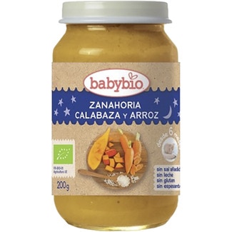 tarrito de zanahoria, calabaza y arroz ecológico sin gluten sin leche desde 6 meses tarro 200 g - Babybio