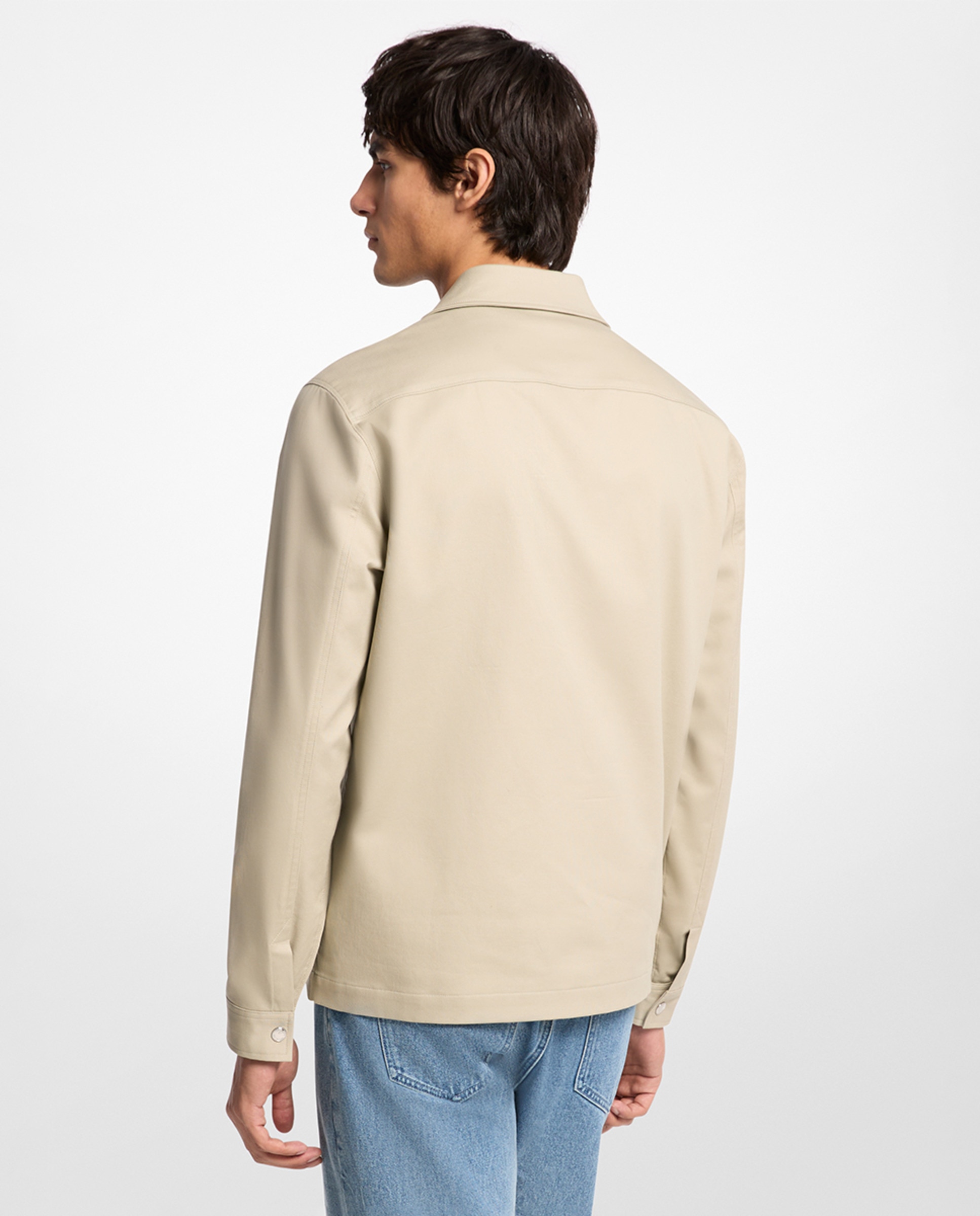 Sobrecamisa de Algodão com Fecho de Correr e Manga Comprida Bege-2