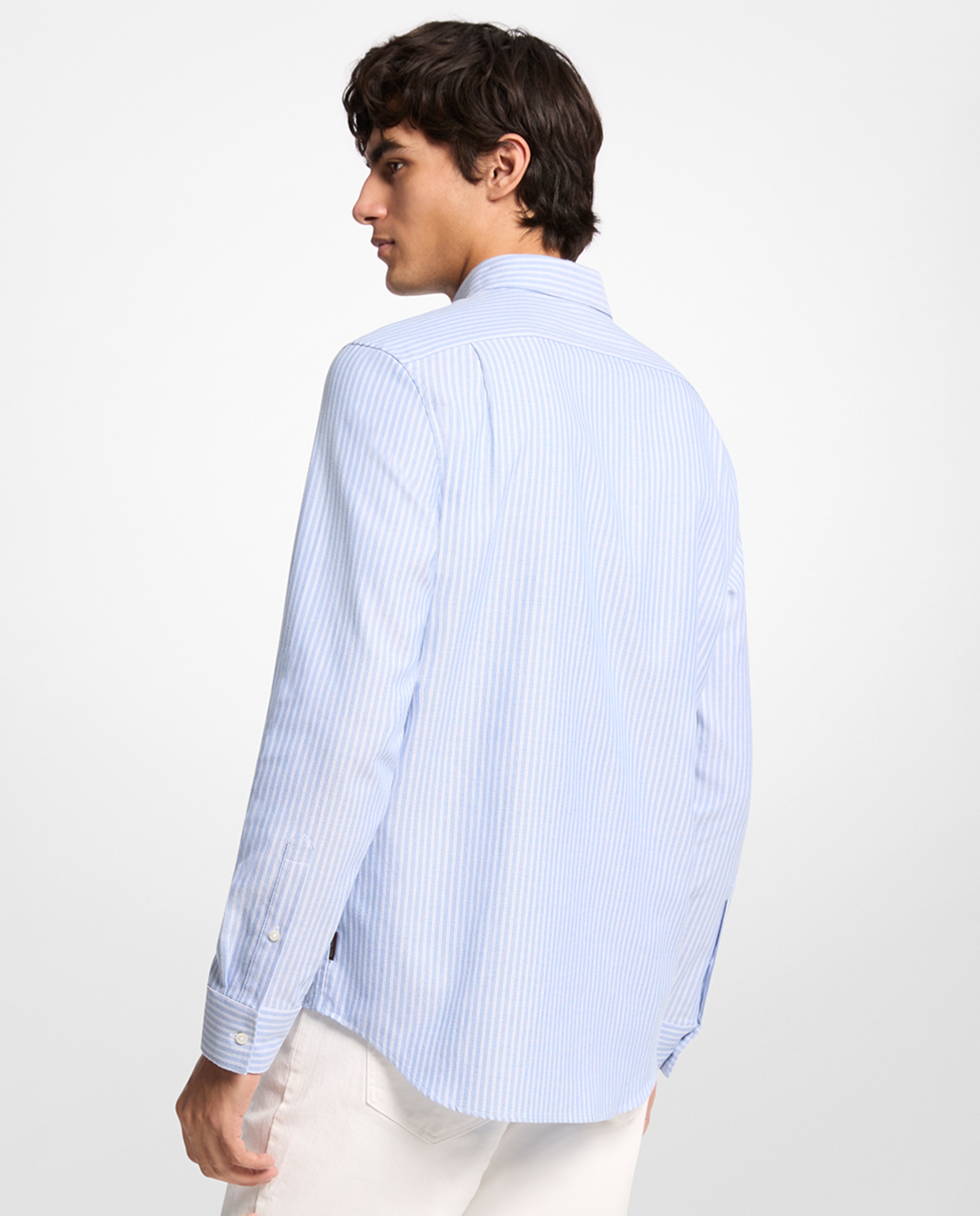 Camisa em Tecido Oxford às Riscas Azul-claro-2
