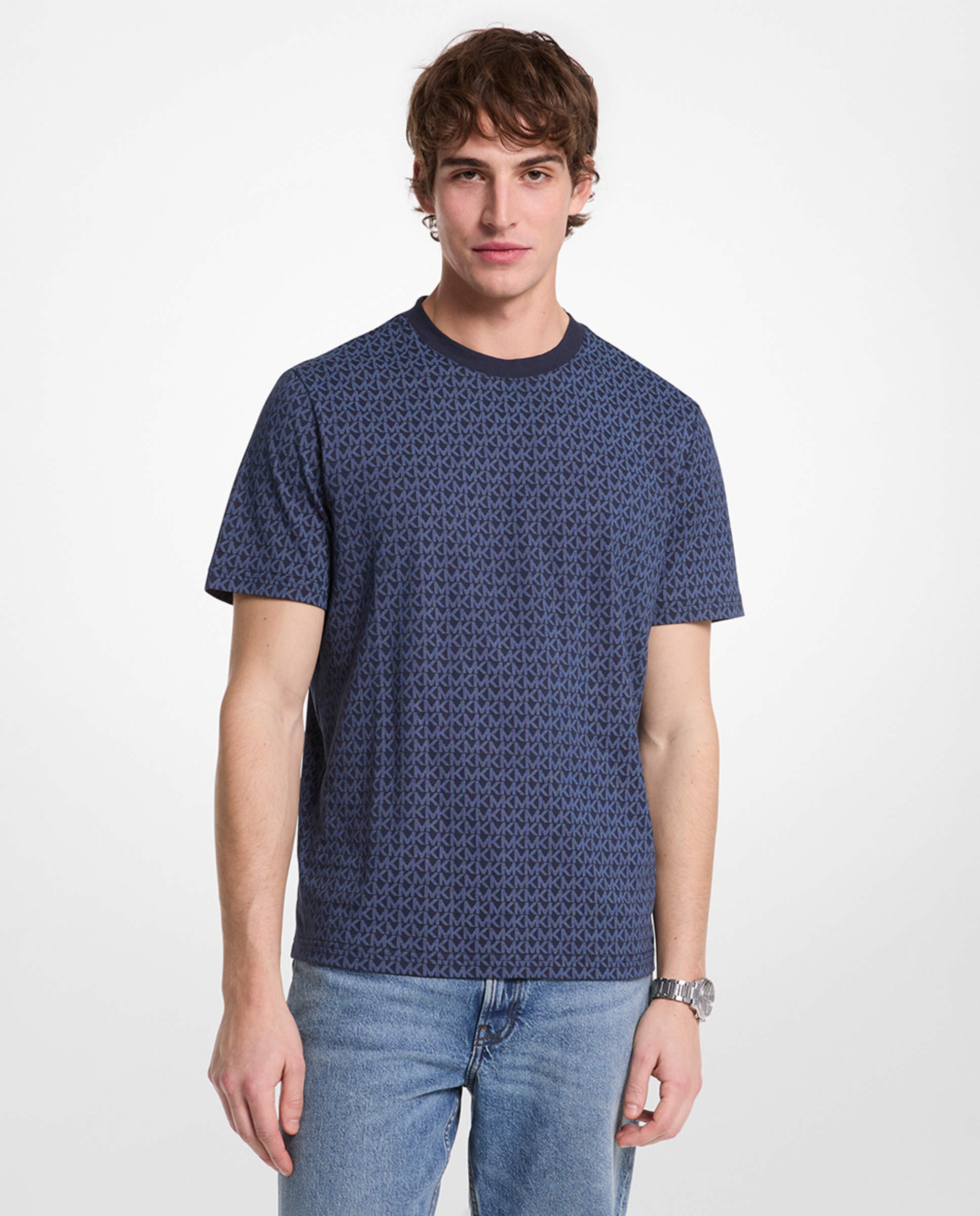 Camiseta de hombre manga corta logos - Michael Kors - Beige Azul marino-1