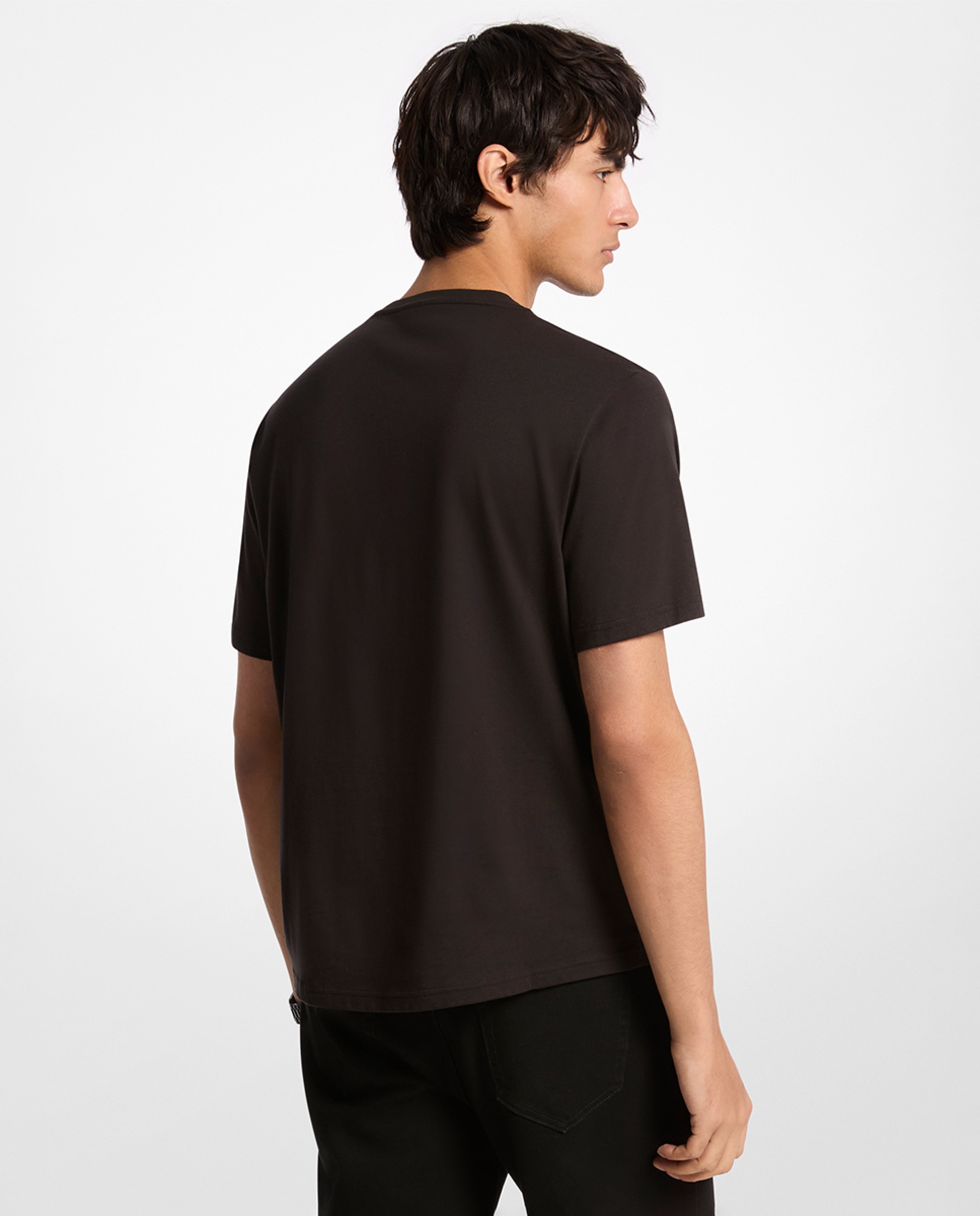 T-shirt de Algodão Liso com Bolso com Logótipos Preto-2