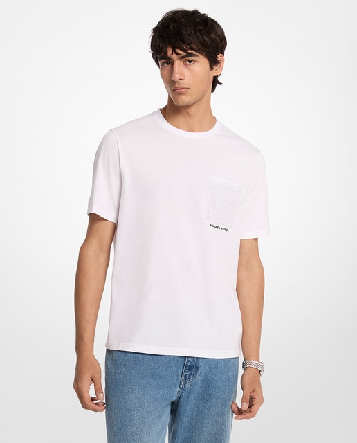 Imagem 0 de T-shirt de Algodão Liso com Bolso com Logótipos
